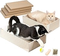 Vista 10 de Caja rascador para gatos con almohadilla de cartón de doble cara resistente, tumbona de cartón, cama para gatos de interior, diseño de agujero Blanco