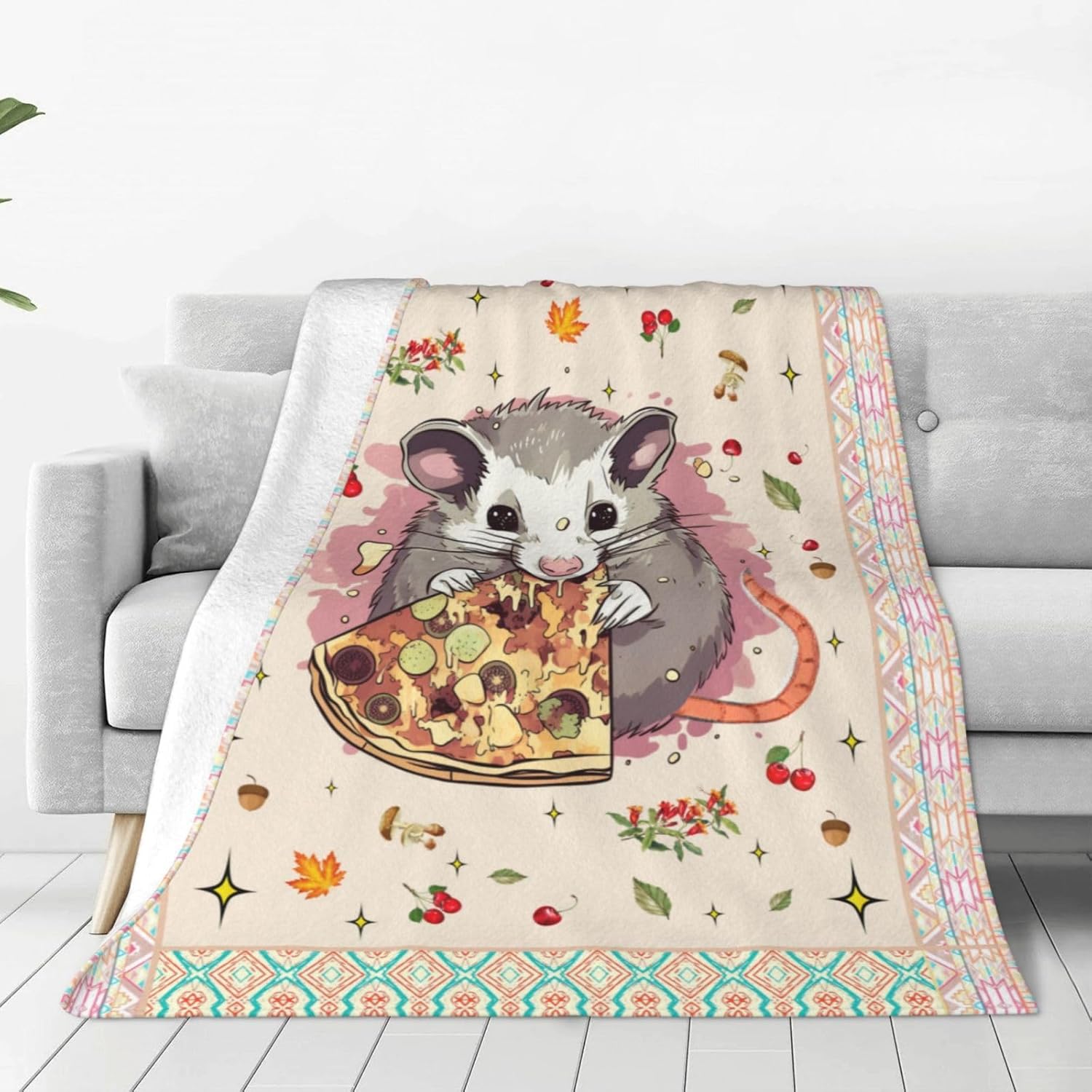 Opossum Gifts Opossum Plush Blanket Comfy Flannel Fleece Warm Soft Fluffy Fuzzy Opossum Pizza Decor Throw Blankets Gifts for Girls Boys Women Teens Kids Baby for Room Bed Sofa Couch 40"X50" - Image 5