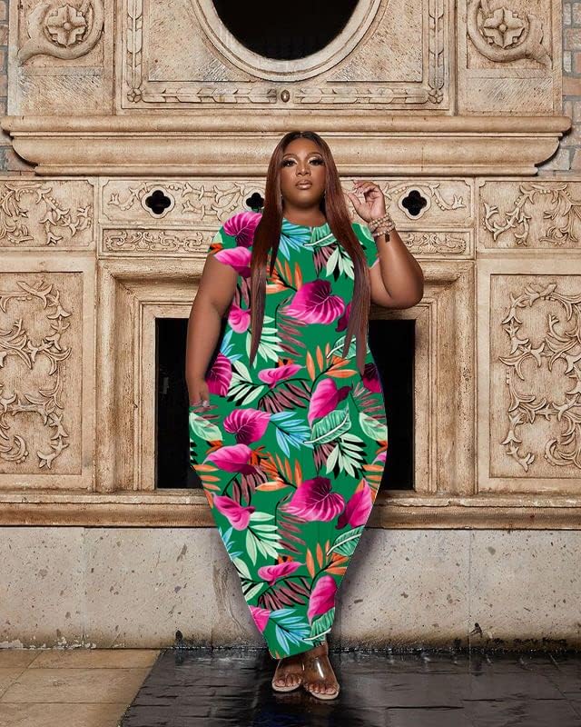 Women's Plus Size Casual Maxi Dresses Short Sleeve Loose Beach Dress Sundress with Pockets - Image 2