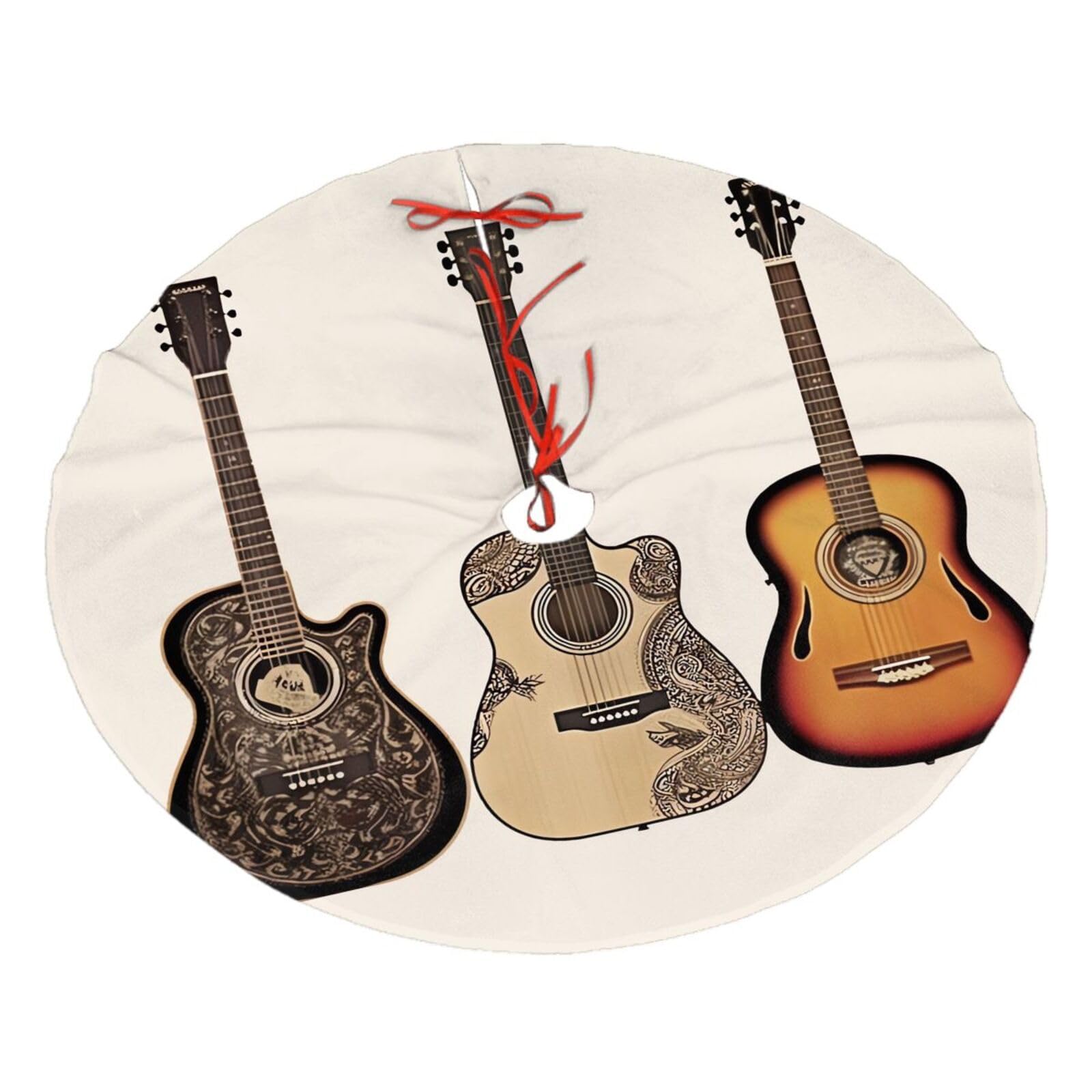 Guitar Christmas Tree Skirt 48",Soft Plush Xmas Tree Mat Christmas Tree Oranment for Merry Christmas Party Holiday Indoor Outdoor Decorations