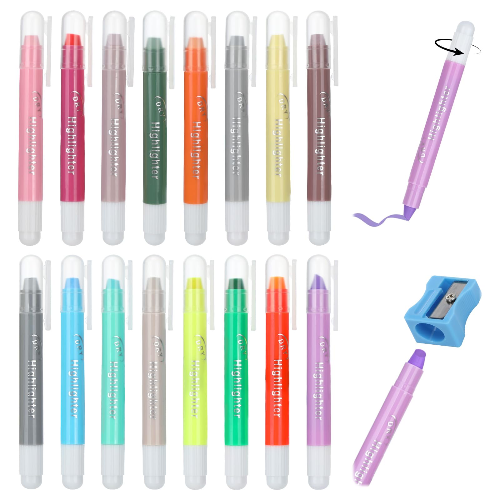16 Stück Pastell Bibelmarker Highlighter Schnell Trocknend mit Bleistiftspitzer