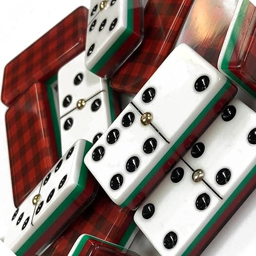 Miniatura 3 de Marion & Co. Domino Double 6 Plaid 4 capas Acrílico con centro Spinner en bolsa de terciopelo