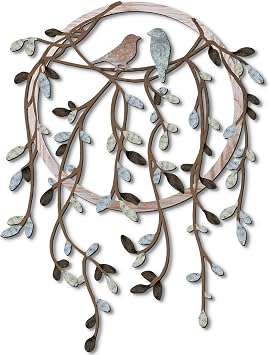 Ferraycle Metal Wall Art Bird Branches Hanging Ornament, Dark Color