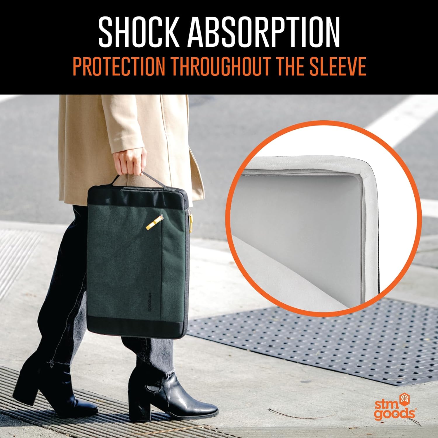 STM Kin Laptop Sleeve – Slim & Lightweight, Fleece-Lined Interior, 4mm EVA Shock Absorption, Zippered Storage Pocket, Retractable Handle, Stylish & Protective Design for 16” Laptops - Aqua Blue