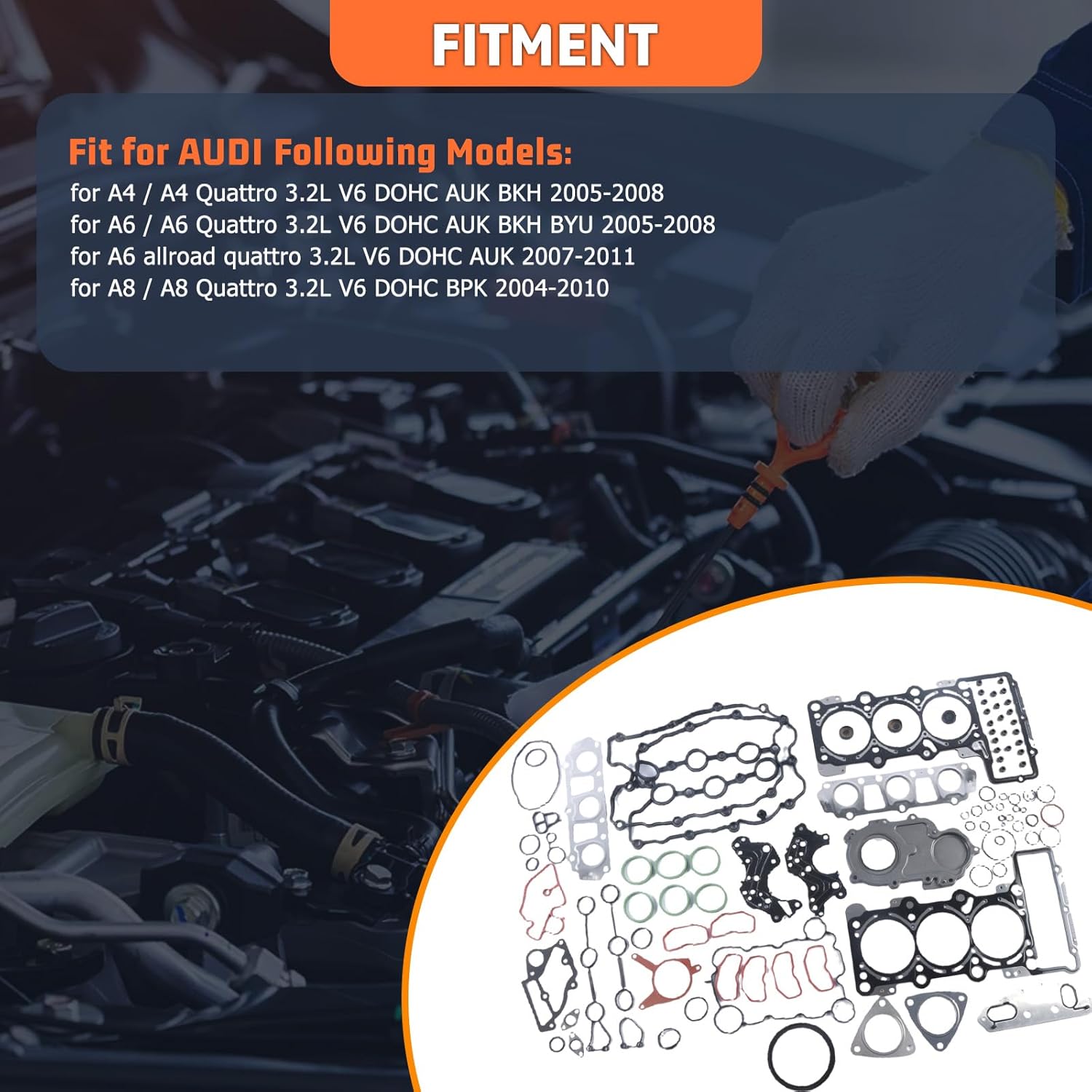 06E103148M Engine Overhaul Gasket Seals Repair Kit Fit for Audi A4 A6 3.2L V6 Replace for 06E103149M 06E103483G 06E103484G