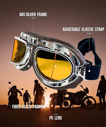 Miniatura 3 de CRG Sports Gafas de motocicleta estilo aviador, piloto, crucero, scooter, gafas de motocross para hombre, mujer, adulto