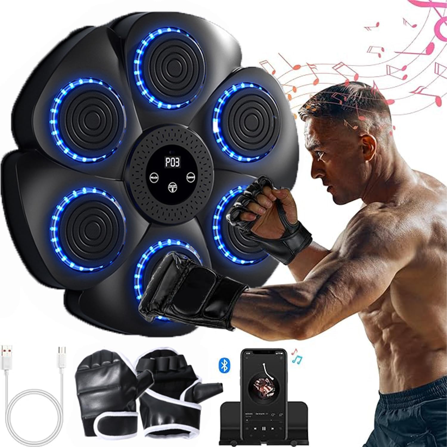Glaceon Electronic Music Boxing Machine with 6 Lights, Boxing Machine with Music, Electronic Training Device for Adults and Children, Bluetooth-Compatible Music Boxing Machine, Boxing Target (GL-02)-picture-16