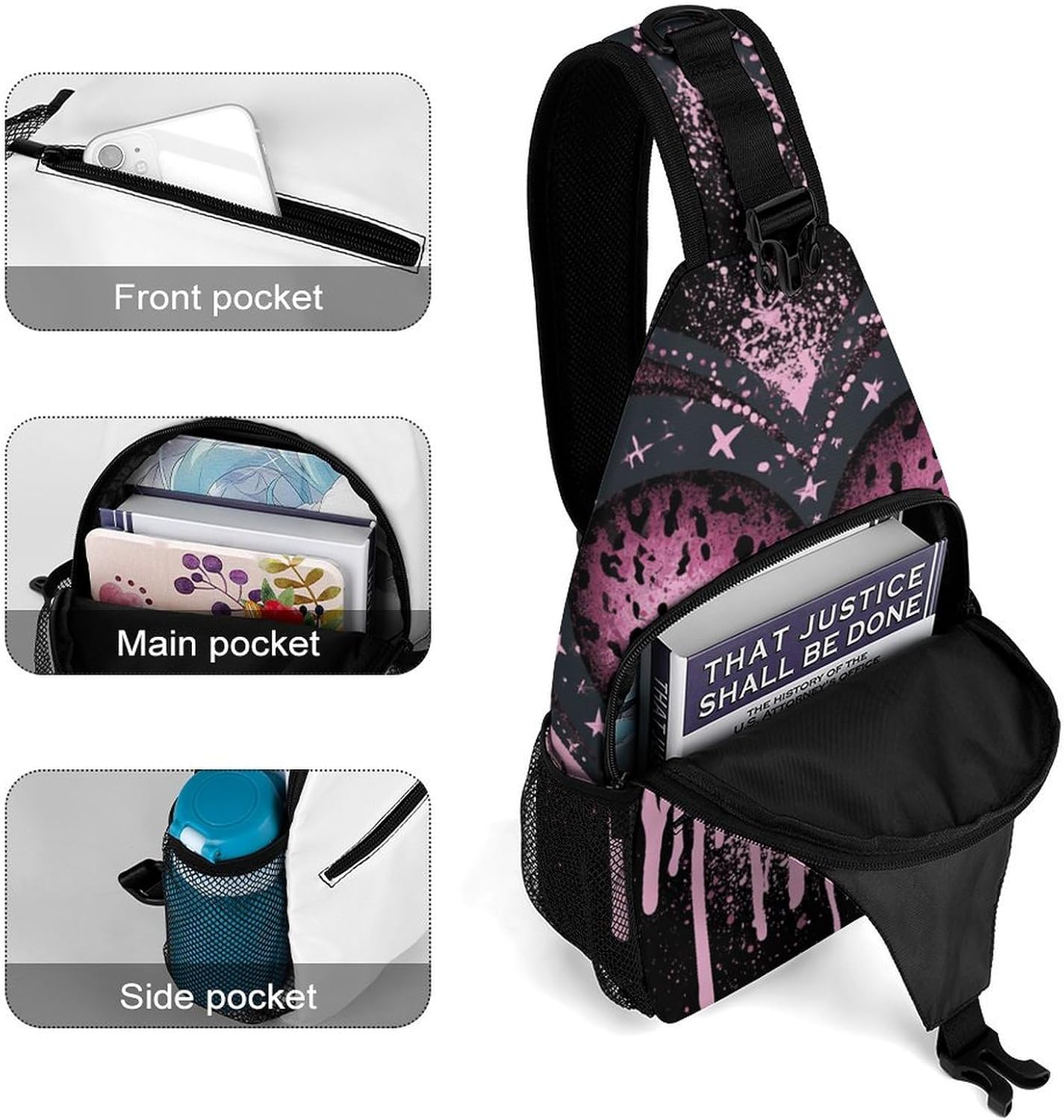 Layered Heart Sling Crossbody Bag Lightweight Chest Shoulder Backpack for Outdoor Sports