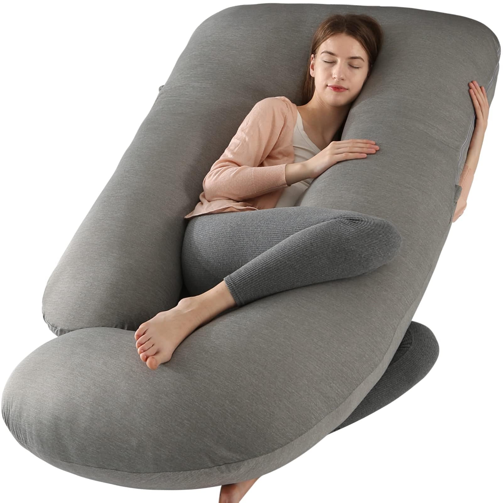 BATTOP Pregnancy Pillows for Sleeping- U Shaped Full Body Maternity Pillow, Pregnancy Pillow for Side Sleepers with Removable Cooling Cover, Supports Back, Hips, Belly &amp; Legs (Cooling Black Grey)