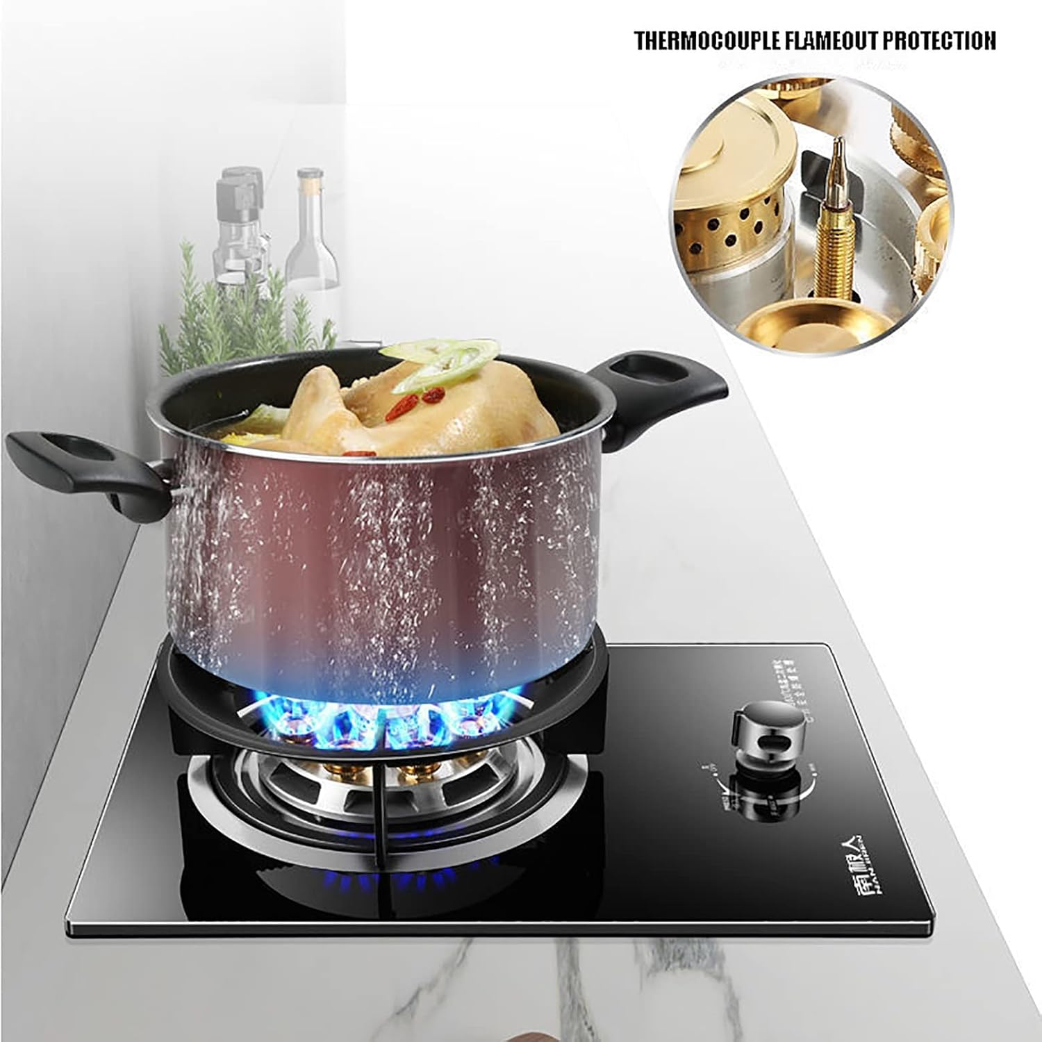 Burner Gas Cooker gas hob 5.2KW Nine Cavity Fierce Fire Hob LPG NG Built-in Stove, With FFD And Cast Iron Pan Supports [Energy Class A](Ng)