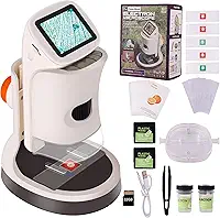Microscópio para crianças, ampliação de 1000x. Microscópio digital com tela HD 1080p de 5.1 cm, gravação de fotos e vídeos, cartão TF de 32 GB incluído, recarregável por USB. Microscópio para crianças