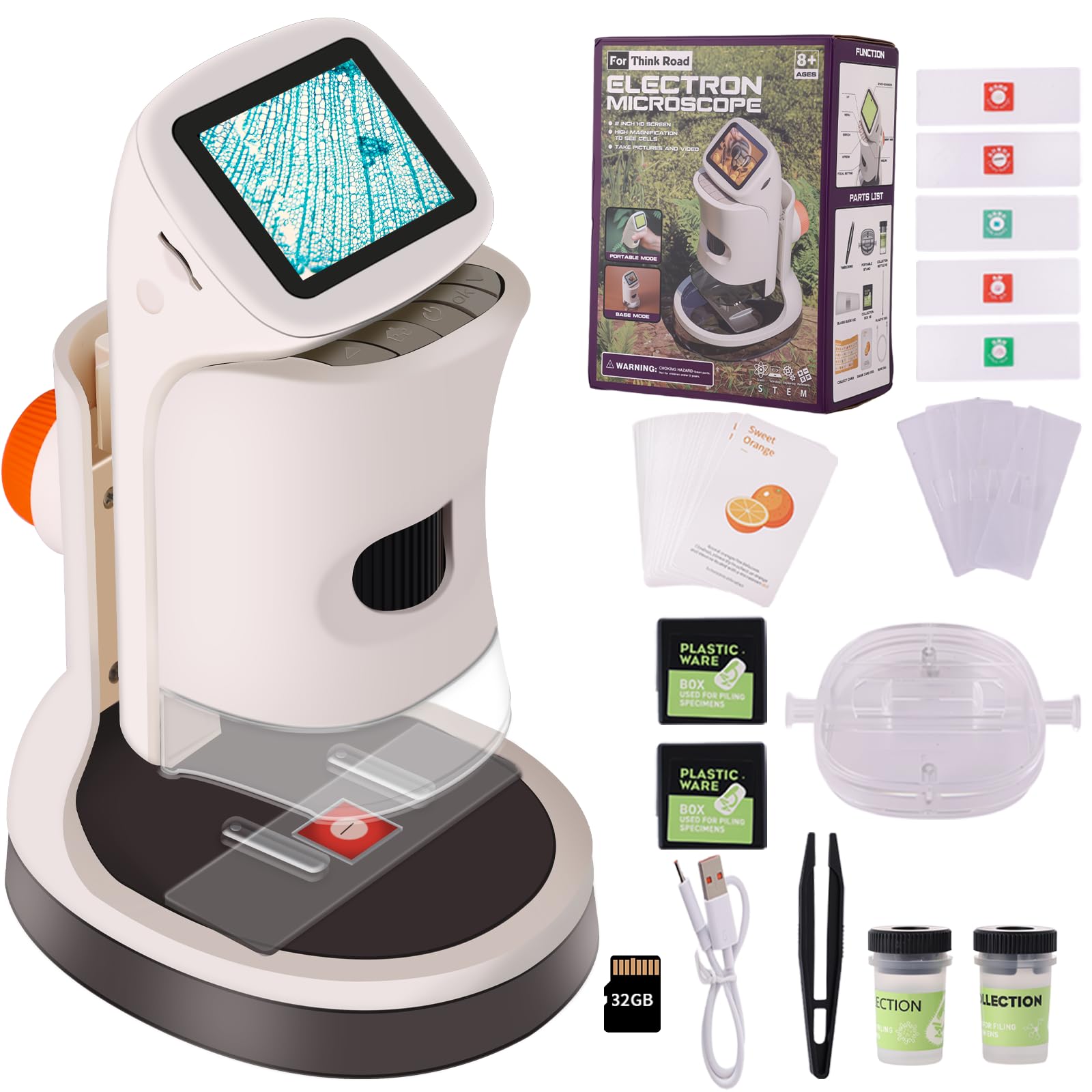 Microscope for Kids,1000X Magnification.Digital Microscope with 1080p 2" HD Screen,Photo & Video Recording,32GB TF Card Included,USB