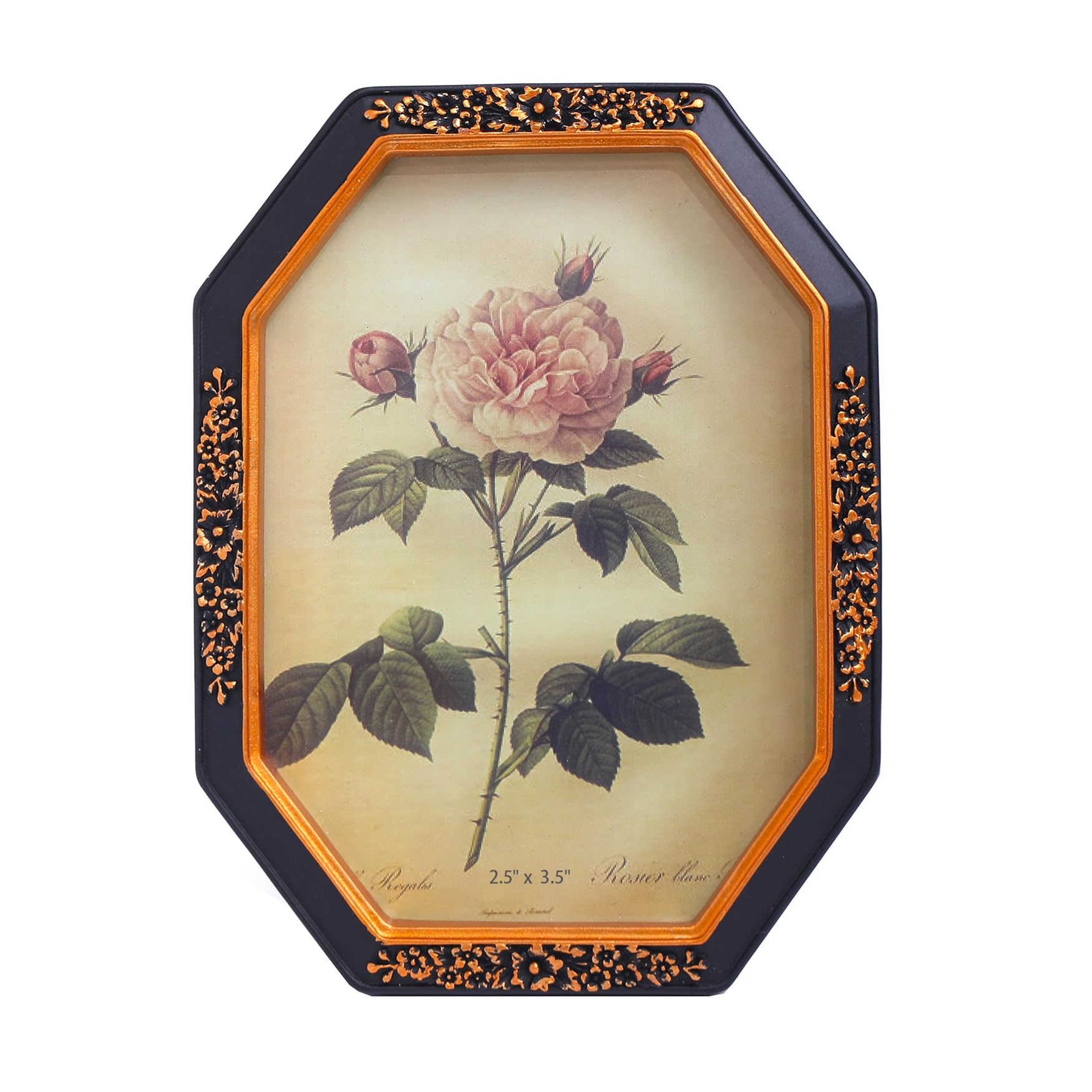 Kangce Small Vintage Picture Frames 2.5x3.5 Octagon Black Antique Wallet Size Picture Frames for Tabletop and Wall Mount Ornate Home Decor Decorative Gallery Wall Art