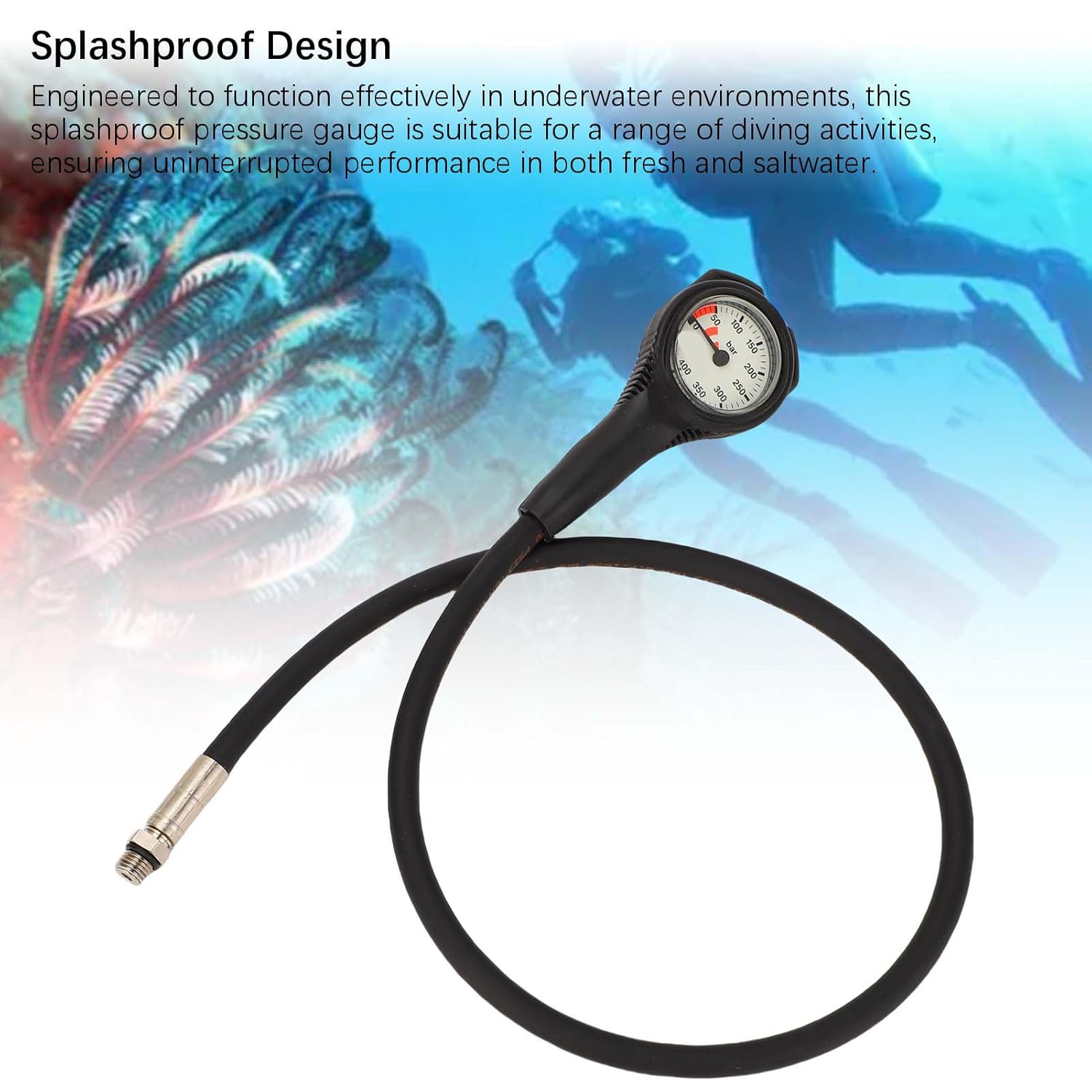 Sorandy Diving Pressure, Professional Dive Compass, Compact TPR Hose Splashproof Pressure with Clear Display Underwater Accessory for Underwater Measurement