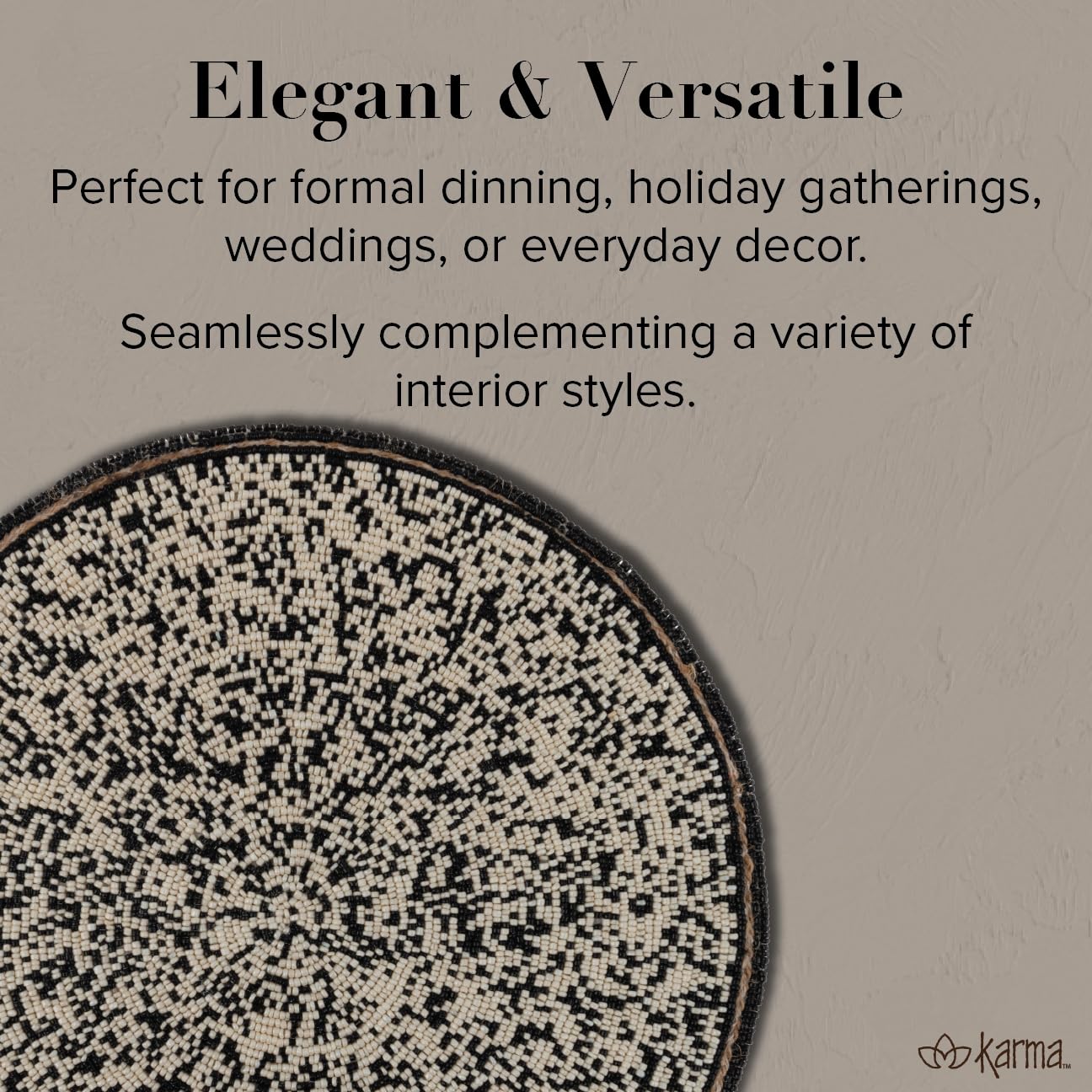 Karma, 14-Inch Holiday Beaded Placemat, Elegant Charger Plate for Dining Table, Christmas Round Beaded Plate Charger, Red