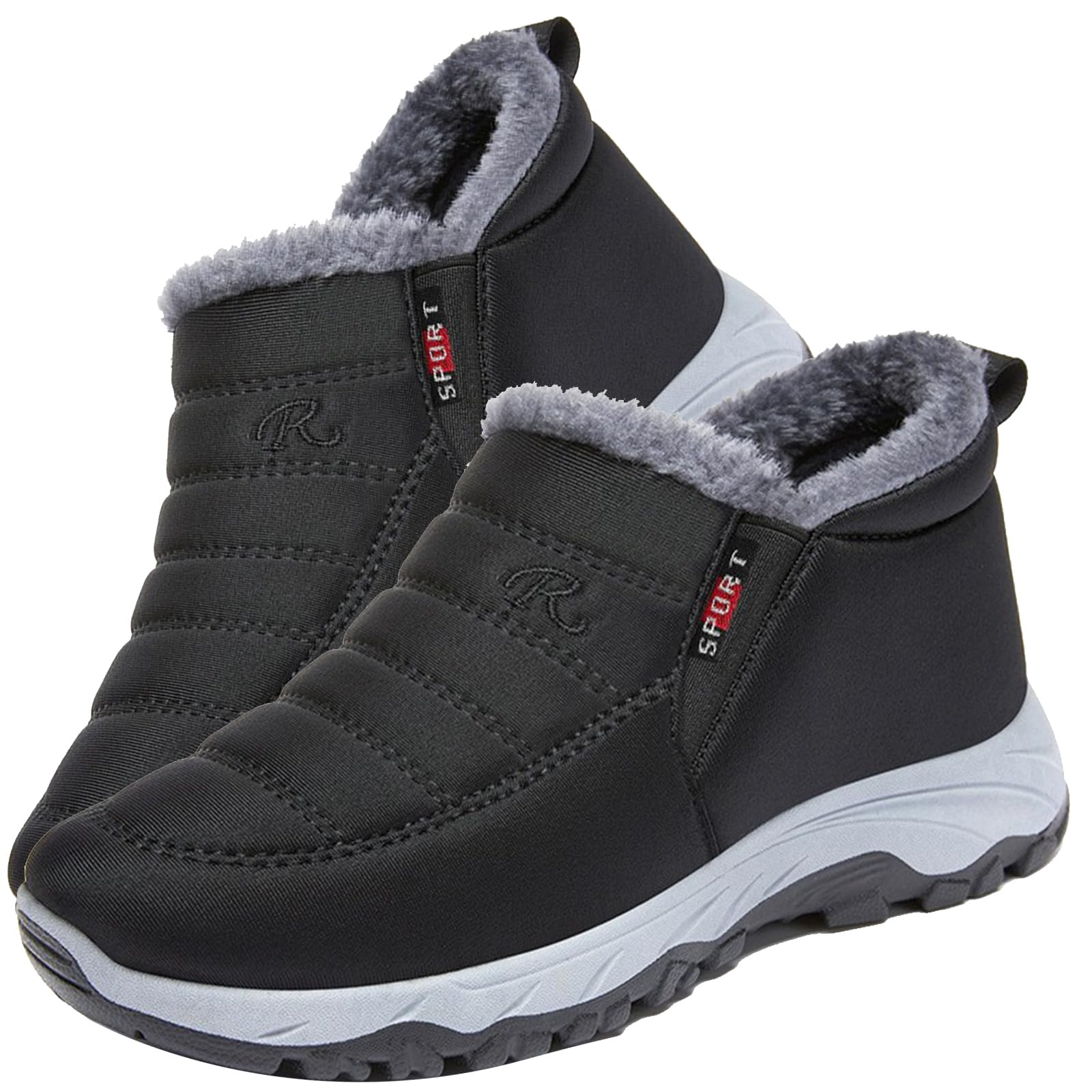 Aocase Men Slippers Orthopedic Winter Boots Waterproof Fur Lined Warm Short Ankle Booties Ladies Outdoor Flat Hiking Walking Shoes Thermal Anti-Slip Athletic Shoes,Women's black,41/255mm