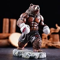 Coniuty Boxing Bear Statue - Abstract Resin Grizzly Bear Sculpture, Handpainted Home Office Decor for Table Shelf Display (7.9")