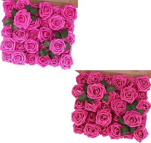 MACTING Flores de rosas artificiales, toque real para bricolaje, ramos, fiesta de boda, baby shower, hogar, decoración de árbol de Navidad, 60 piezas