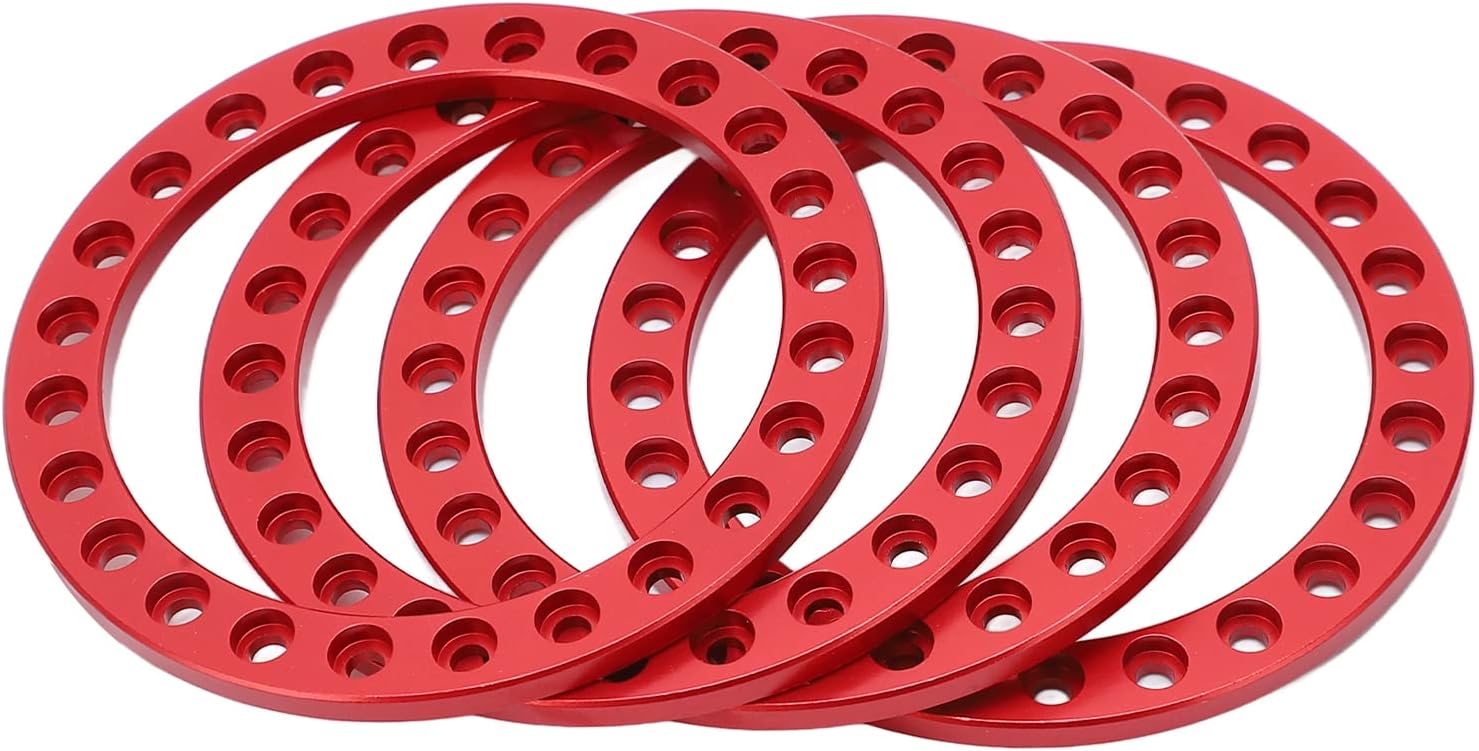 4pcs Wheel Outer Beadlock Ring, Aluminum Alloy Beadlock Wheel Rim for 1.9in VP Wheel Hub, CNC Machined Replacement Ring with Secure Tire Lock for RC Off - Road Vehicles (Red)