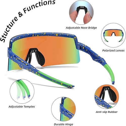 Miniatura 6 de OMEKOL Dos tamaños para adultos y jóvenes, lentes de sol polarizados para hombres y mujeres, para deportes al aire libre, gafas de béisbol UV400