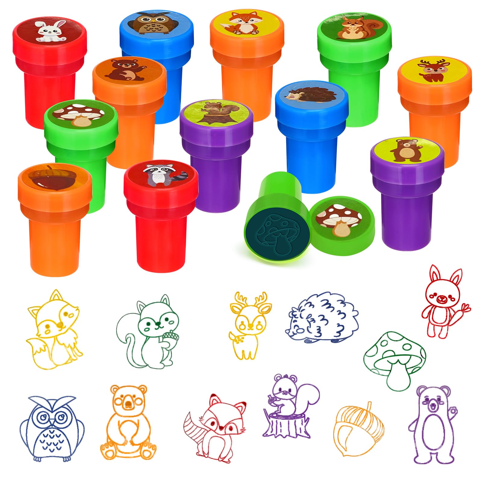Cinrobiye 24 Pcs Woodland Animals Stampers Party Favor Set, Cute Forest Animal Stamps for Kids Birthday Party, Classroom Rewards, Nature Learning Toys, Goody Bag Fillers