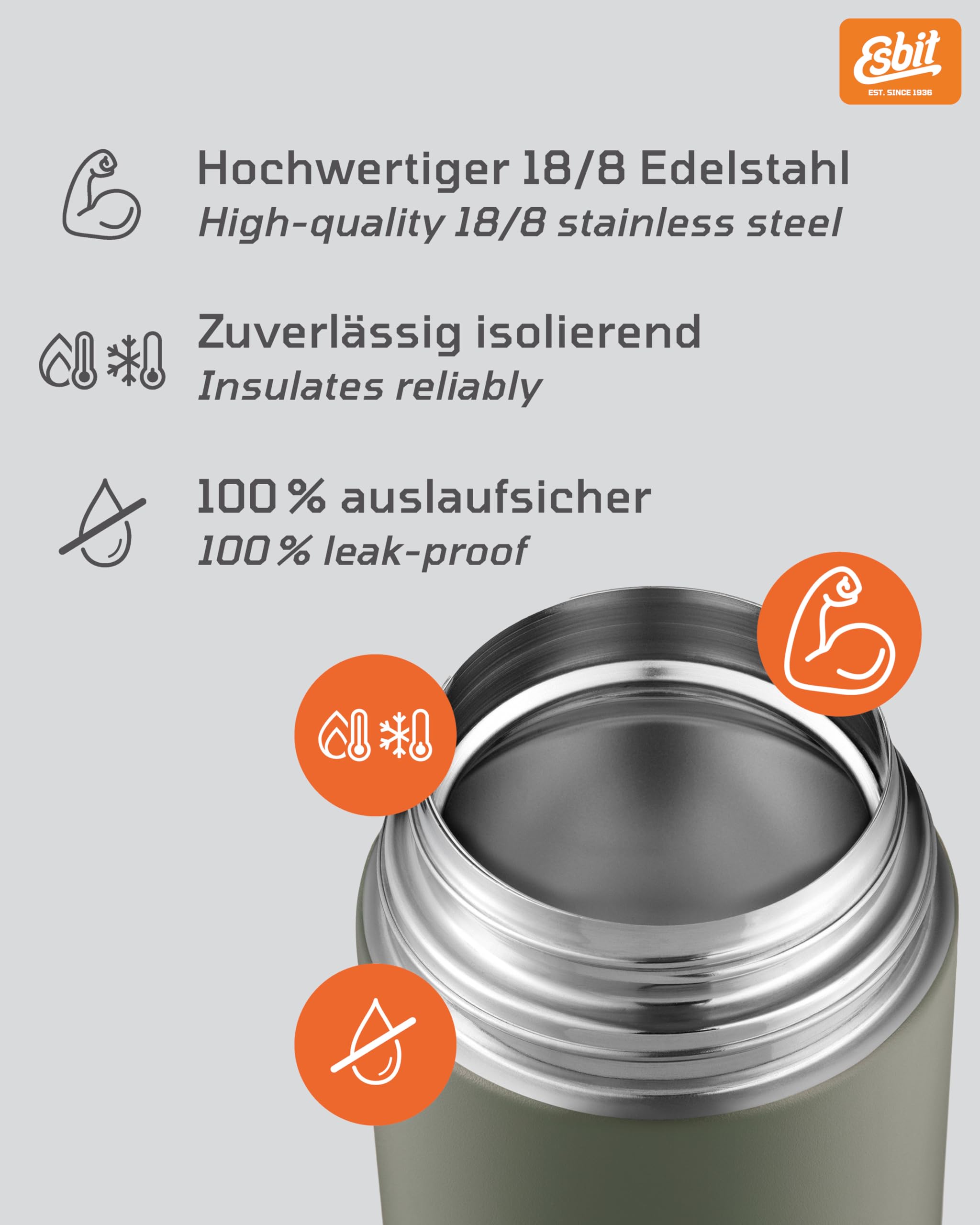 Esbit Thermobehälter Sculptor für Essen - Warmhaltebehälter 750 ml in Stone Grey - aus Edelstahl für warme und kalte Speisen