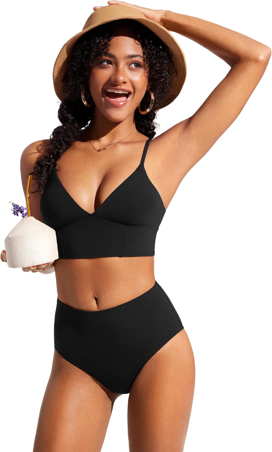 CRZ YOGA Womens V Neck Bikini Tops Adjustable Spaghetti Straps Bathing Suit Sexy Swimsuit Padded - Image 4