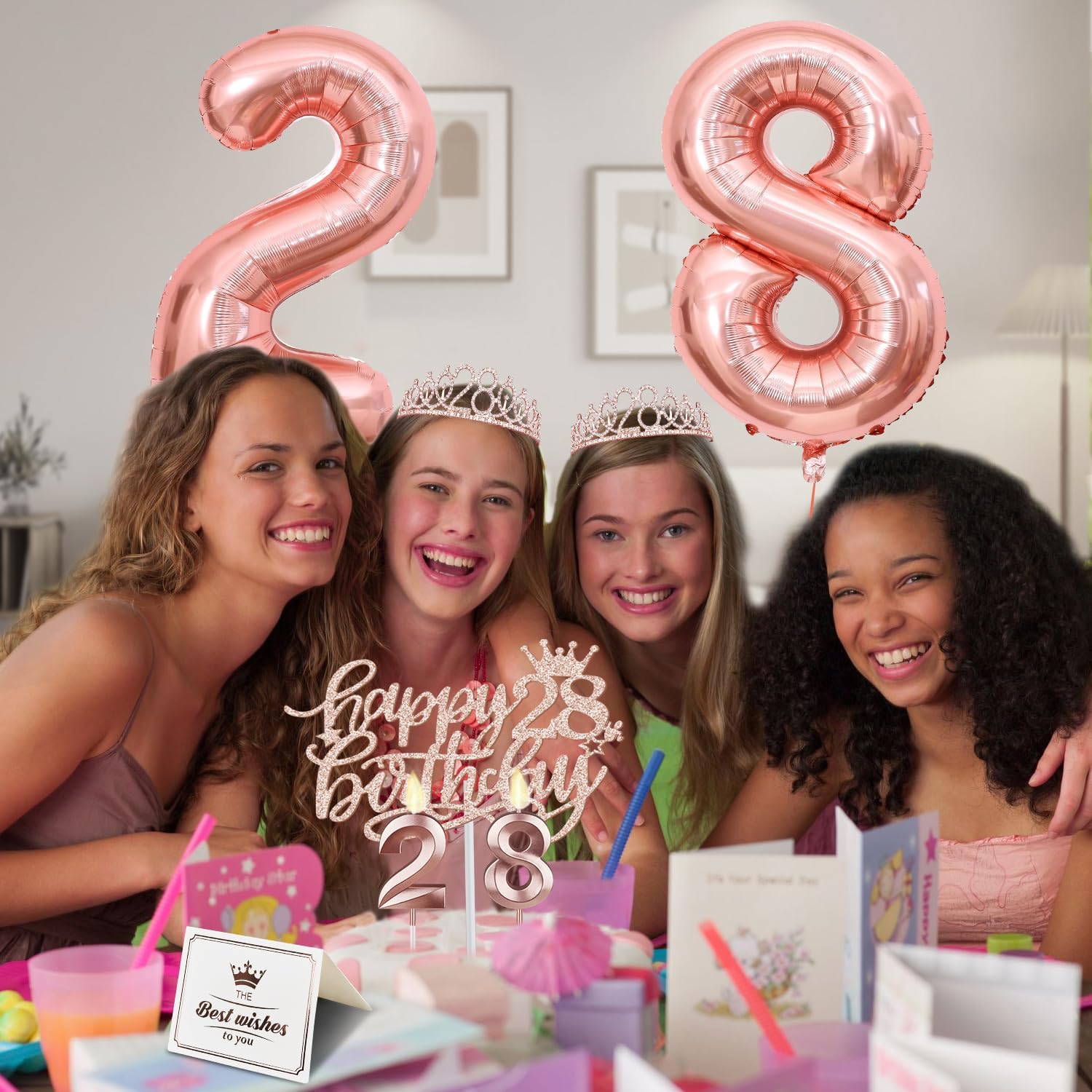 28th Birthday Decorations for Women with 28th Birthday Sash and Tiara, Cake Topper and Candles, Number Balloons, 28 Year Old Gifts for Women - Image 4
