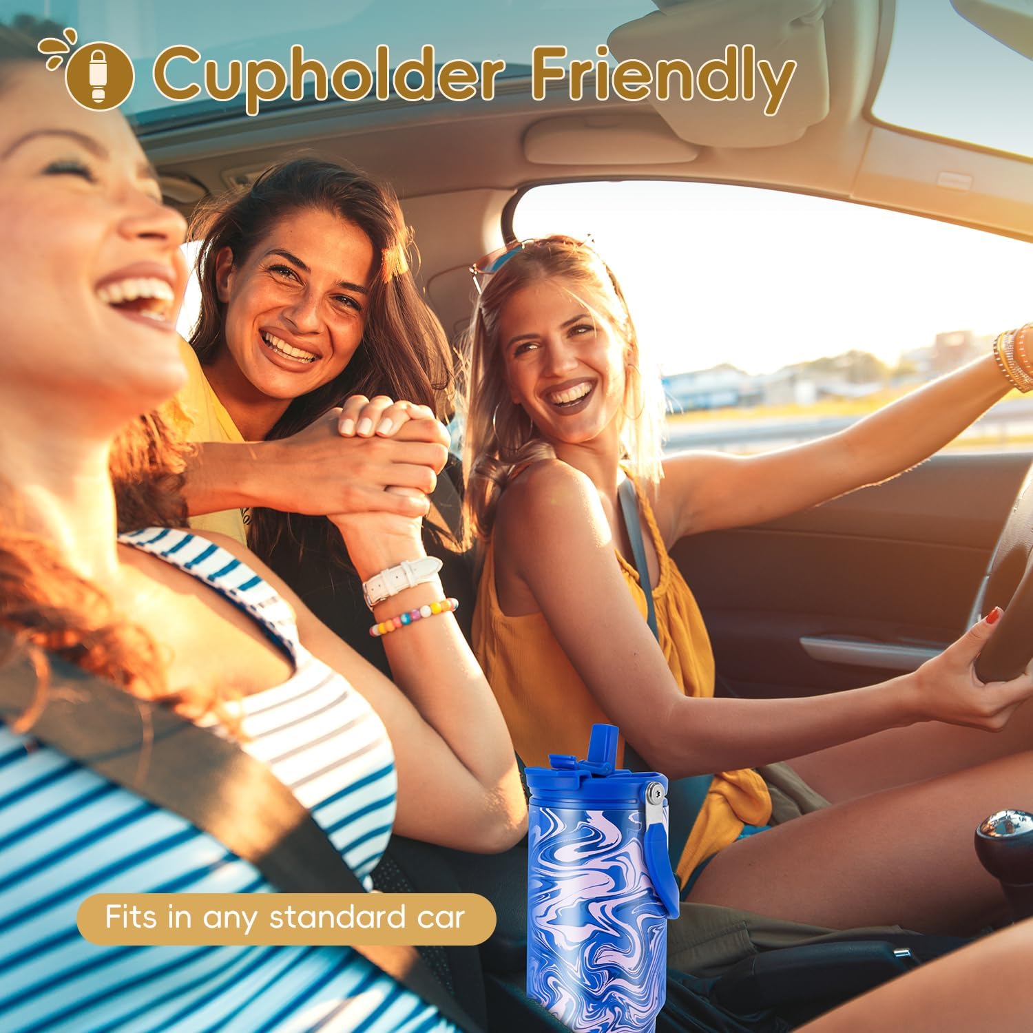 VUSIGN 30 oz Tumbler with Handle and Flip Straw, Stainless Steel Vacuum Insulated Water Bottle Travel Mug Thermal Cup for Home, Office, Car, Outdoors, Sports, Pool Swirl - Image 3