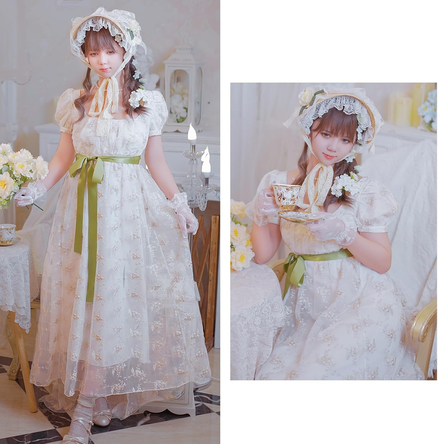 Regency Dresses for Women Luxurious Lace Empire Waist Dress - Image 2