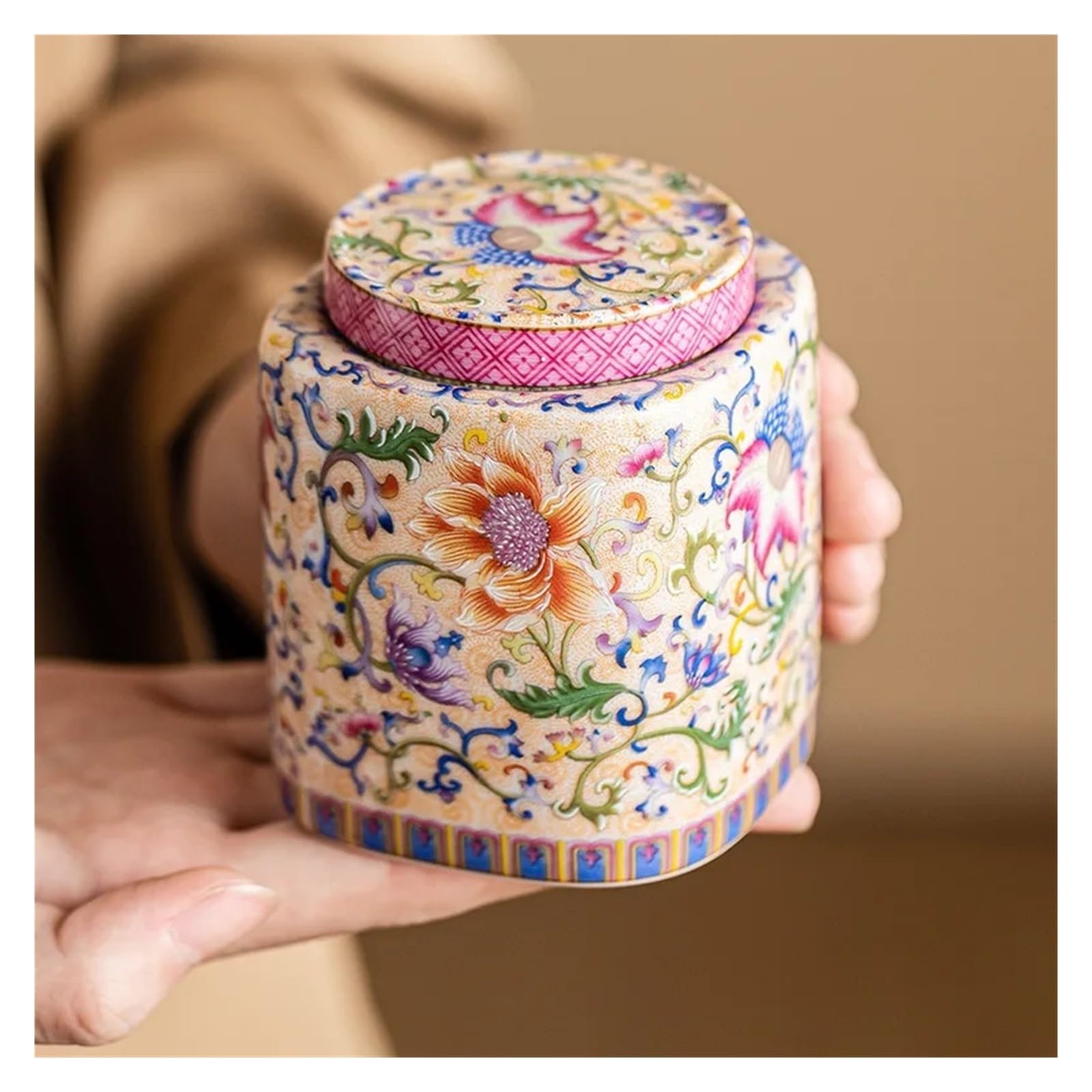 Generico Contenitore for tè Cloisonne for cucina | Smalto cloisonné, chiusura ermetica, barattolo in ceramica, stile cinese, da banco(Gift Box Set)