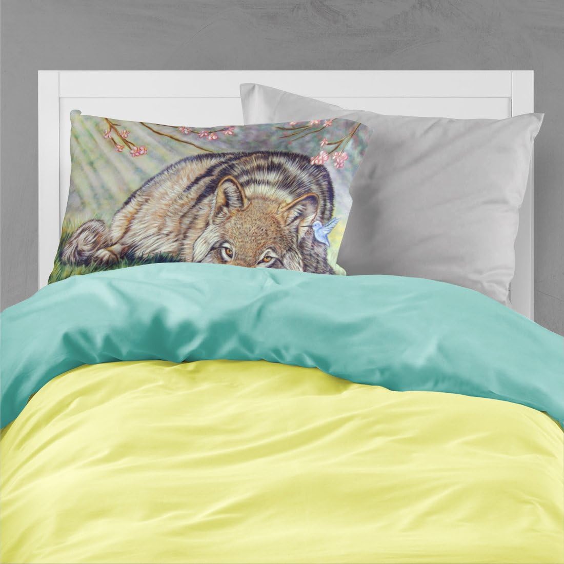 Caroline's Treasures 7356PILLOWCASE Wolf and Hummingbird Fabric Standard Pillowcase Lightweight Super Soft Easy Care Decorative Artwork Pillowcase, Standard