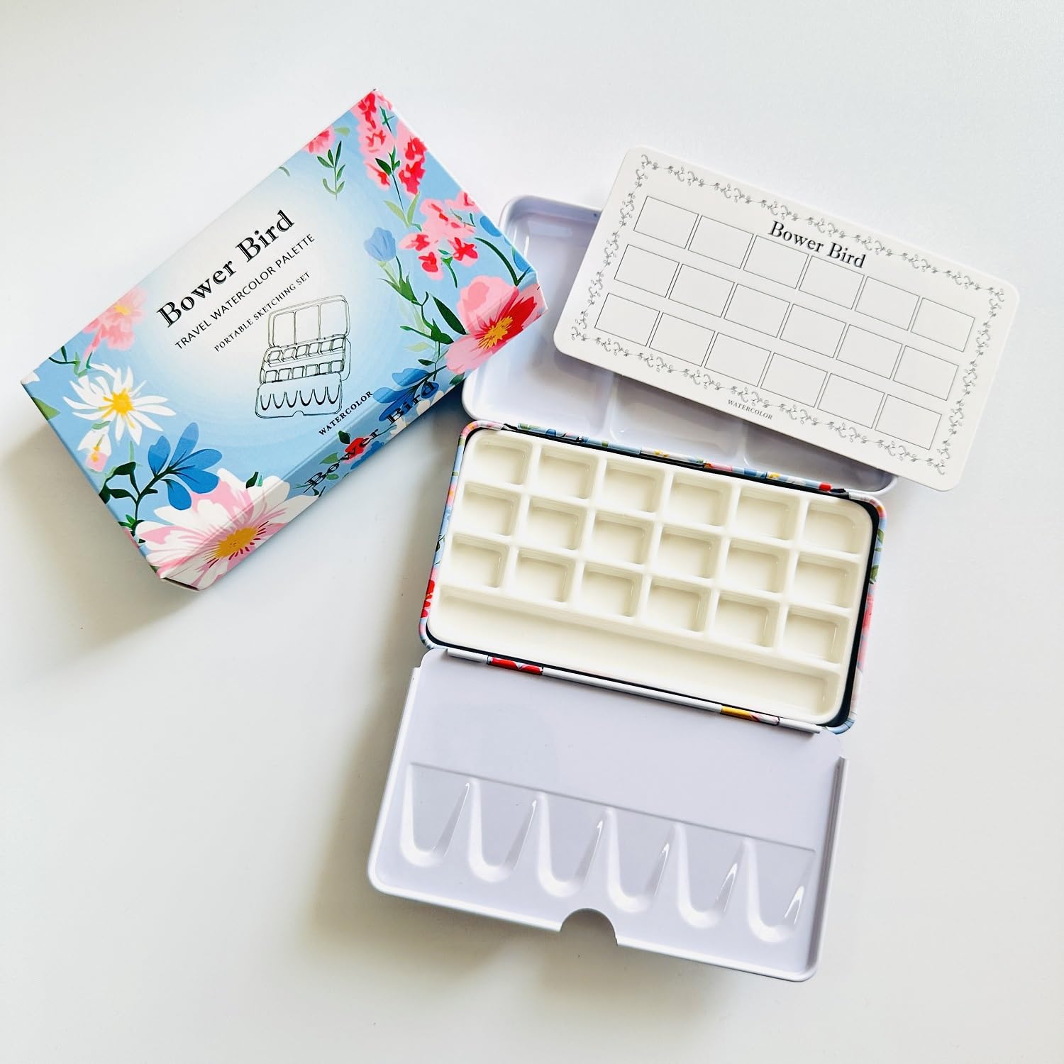 Bower Bird Travel Watercolor Palette with 18 Well Porcelain Palette