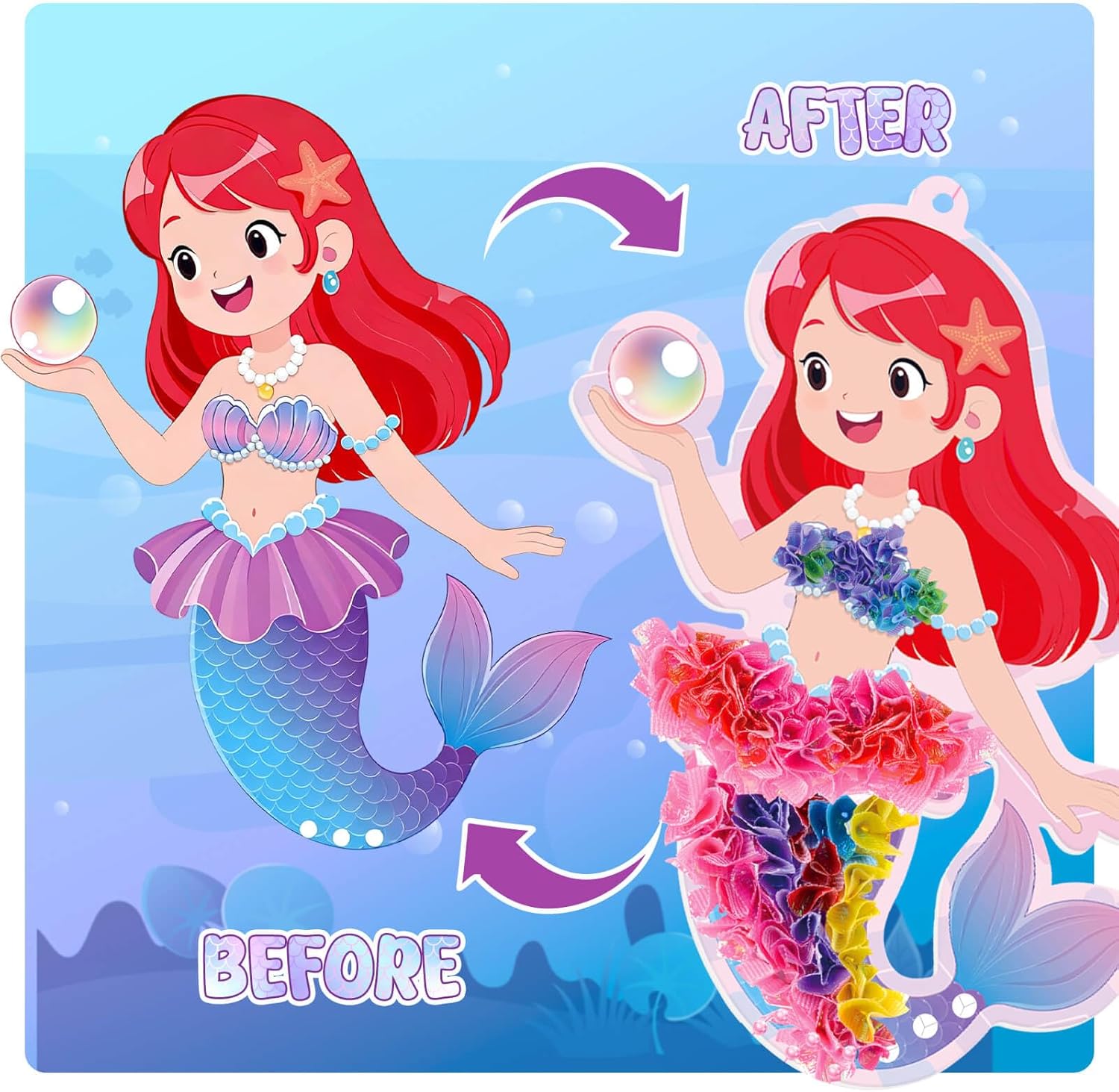 YOTOY Poke Arts and Crafts Kits for Kids - Ocean Poke Art Kit with Wind Chime Craft, Toys for Girls Ages 4-10, DIY Decor Creative Activit Game, Birthday Gift for 4 5 6 7 8 9 Year Old