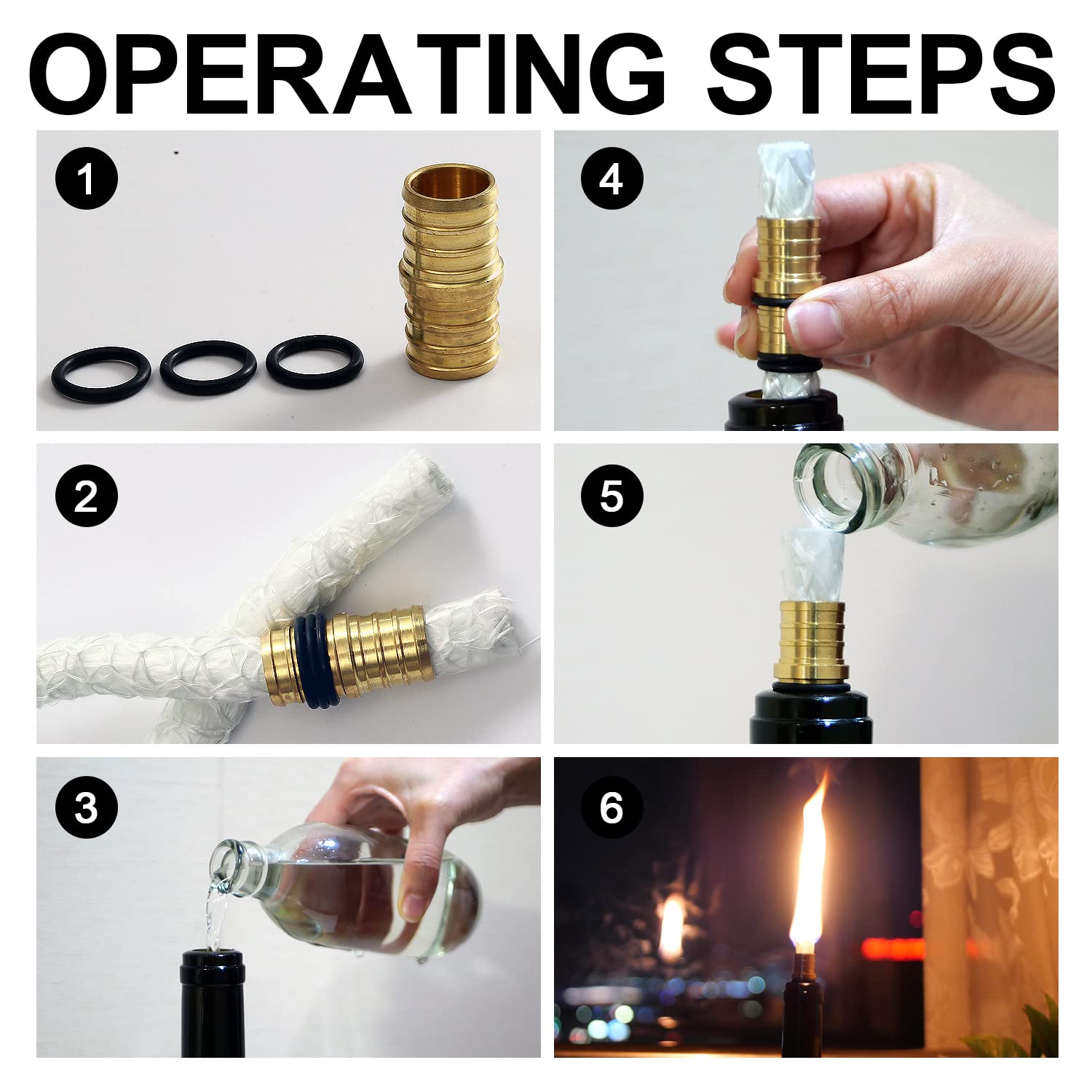 3x Glasfaser Docht Set Für Öllampen - Mit Messingkappen Für DIY Weinflaschen Lampen