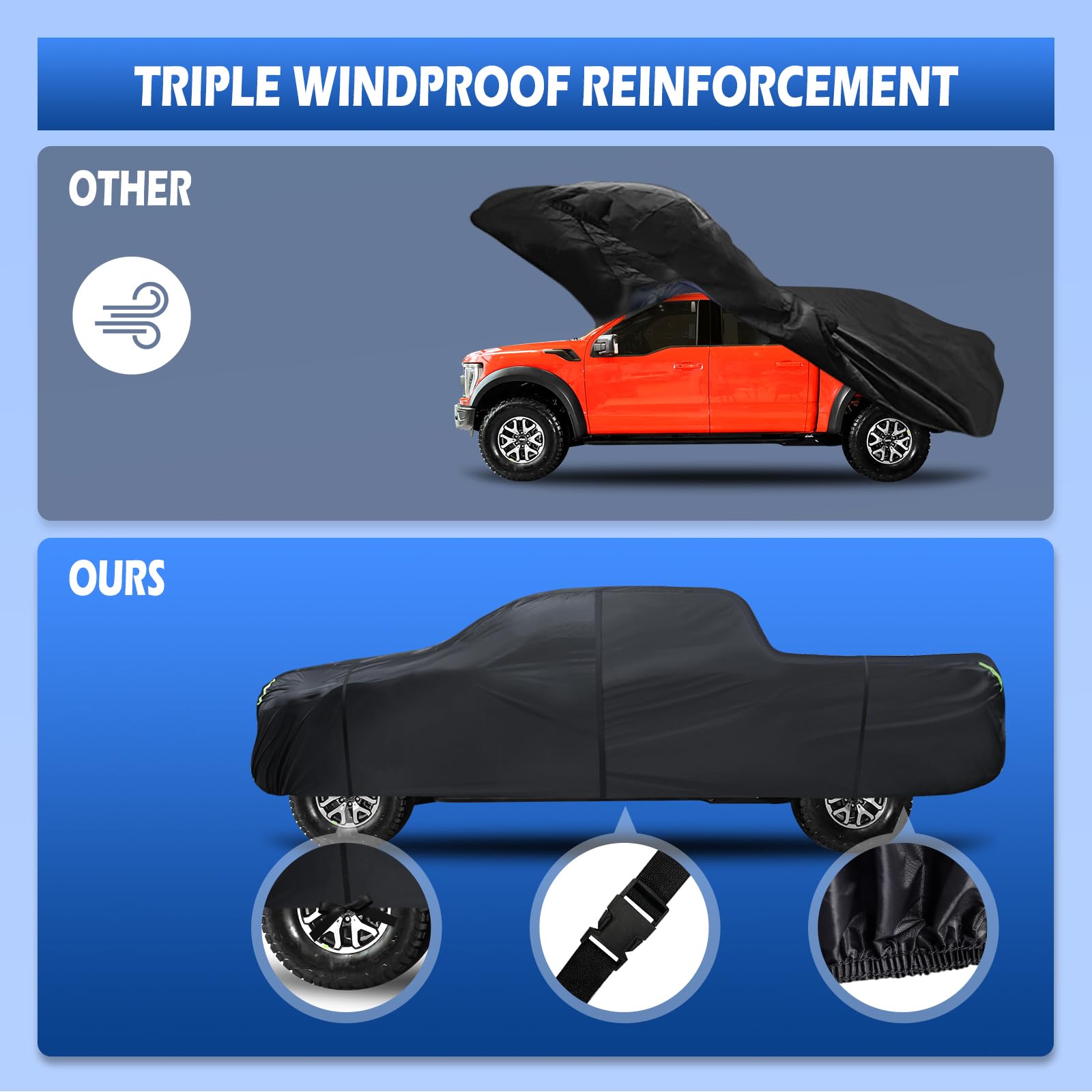 Truck Cover Waterproof All Weather 6 Layers Pickup Cover Fit for Ford F150 Chevrolet Silverado Gmc Sierra Ram — view 5