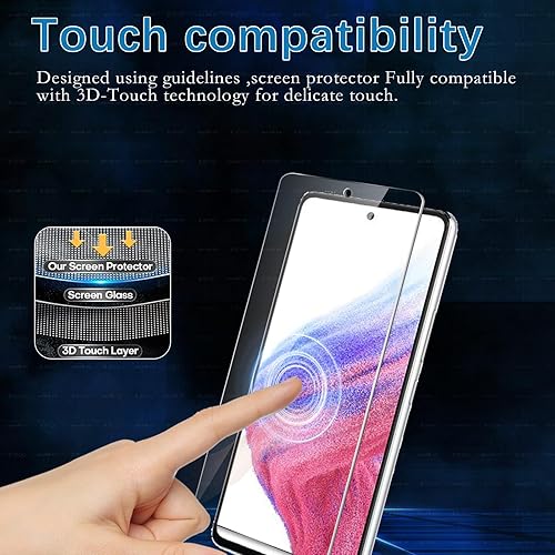 Miniatura 3 de Paquete de 3+3 Protector de pantalla para Samsung Galaxy A53 5G, paquete de 3 películas de vidrio templado y 3 protectores de lente de cámara, sin