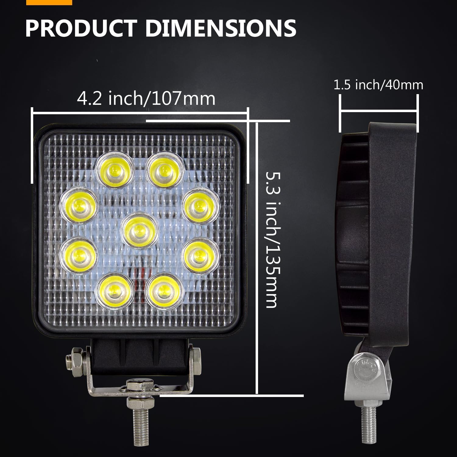 Willpower 2Pcs 4 inch Square Led Work Light Bar 27W 2200LM Driving Pods Flood Beam Work Lamp for Off-Road SUV Boat 4X4 Jeep JK 4Wd Truck DC 12V-24V