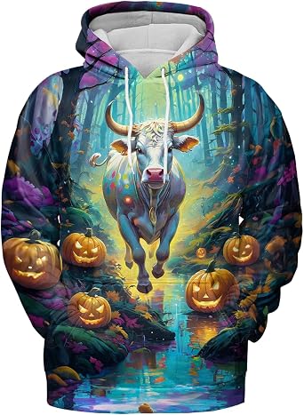 Animal Hoodies For Women Men 3D Pumpkin Halloween Thanksgiving Christmas Unisex Hooded Animal Print Sweatshirt