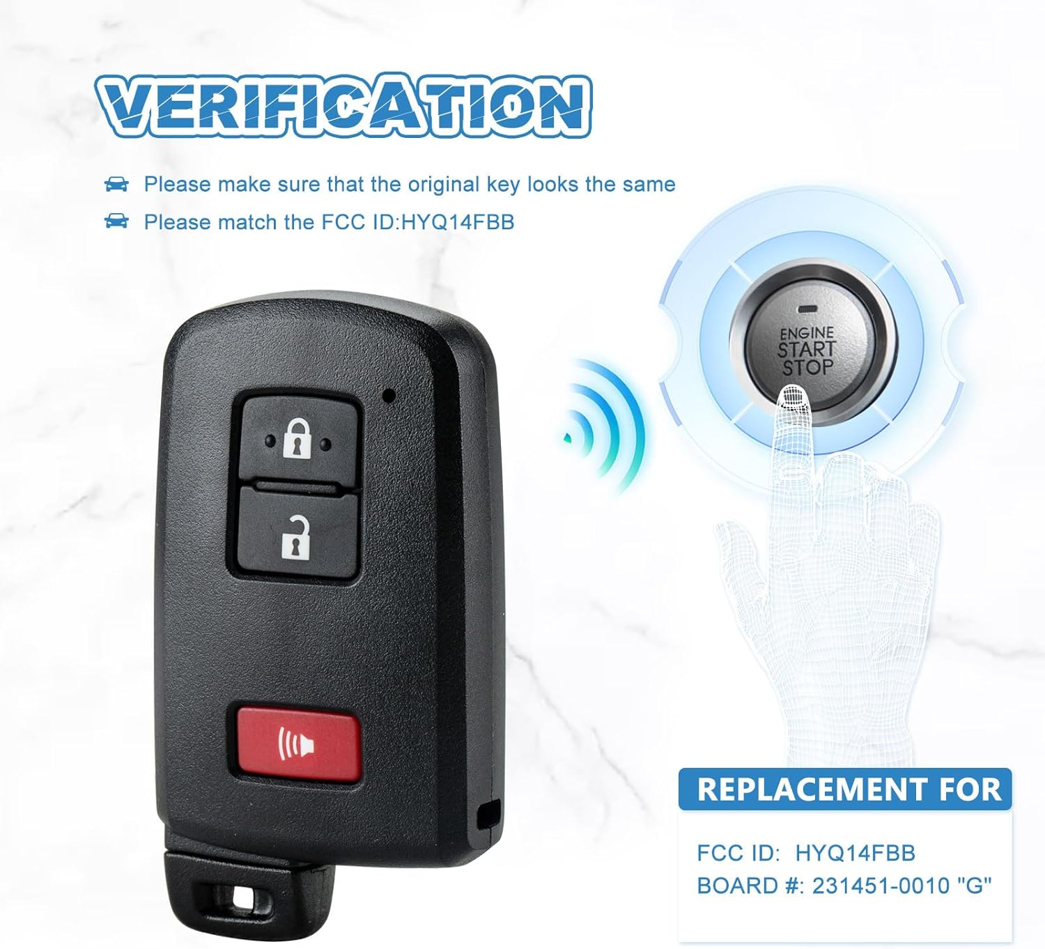 Replacement for 2020-2022 Toyota Tacoma/2020-2022 Toyota 4Runner Smart Key Keyless Remote Fob HYQ14FBB/0010 Board (Pair)