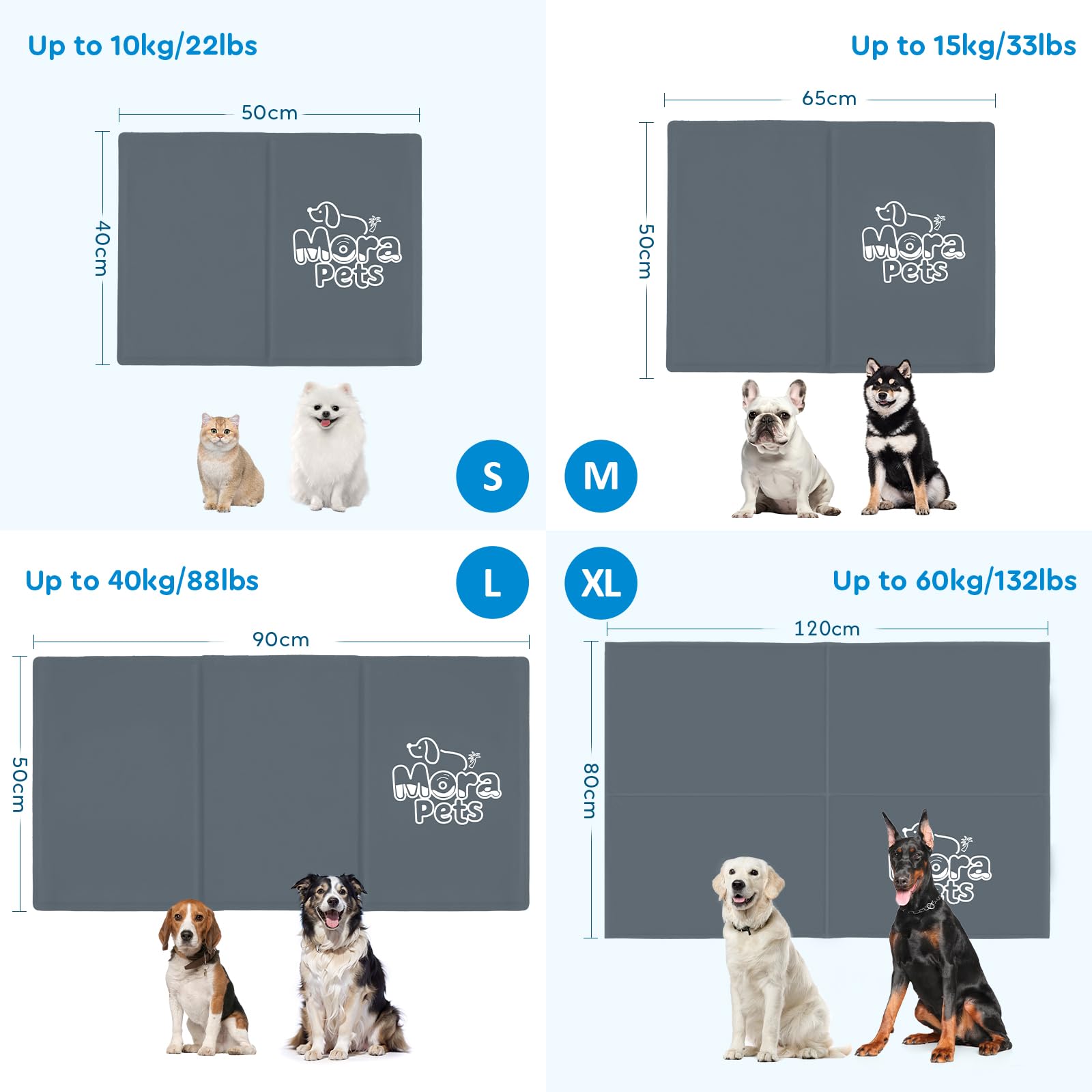 Mora Pets Manta refrescante Perro Cama refrescante para Perro y Gato No tóxico.Alfombra colchoneta Fria de Verano Fresca Cama refrigerante para Mascotas pequeños medianos Grande Gris M 65 x 50 cm