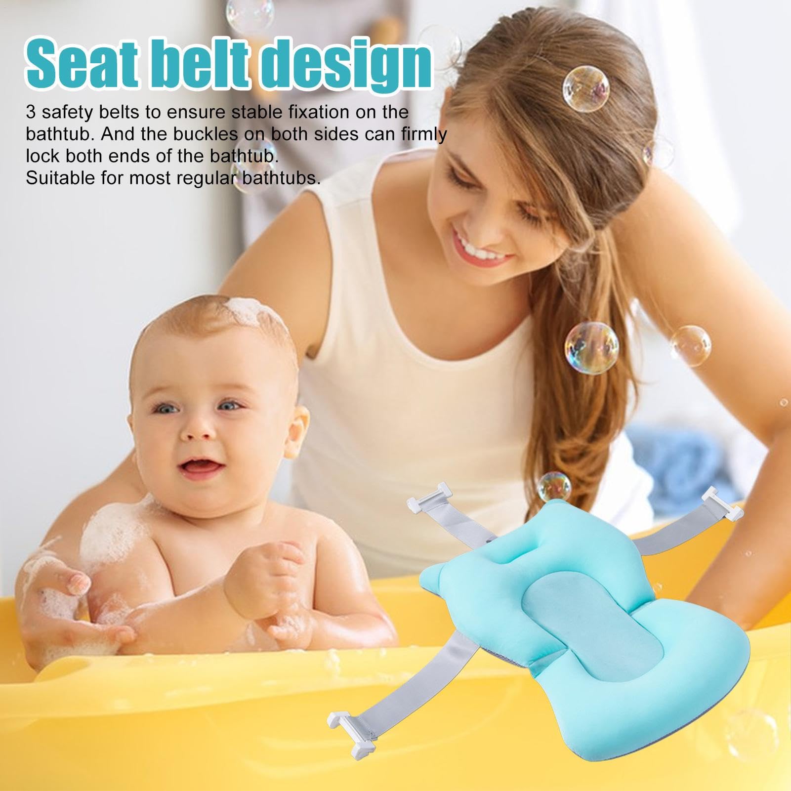Cojín De Baño Para Recién Nacido, Alfombrilla De Baños Acolchada Antideslizante, Almohada Con Soporte Adaptable Con Hebillas Y 3 Cinturones De Seguridad, Articulo Para Baño Del Bebé En Hogar — view 7