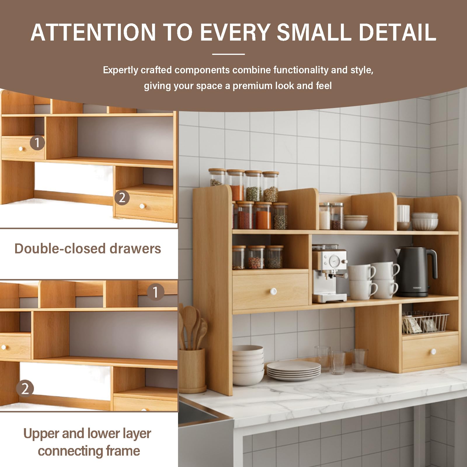 Mensola Scrivania da Appoggio con Cassetti e Vani, Libreria da Scrivania Salvaspazio per Organizzare la Tavola, Scaffale da Scrivania Robusto per Casa e Ufficio 60/80x17x80cm(Size:80x17x80CM)