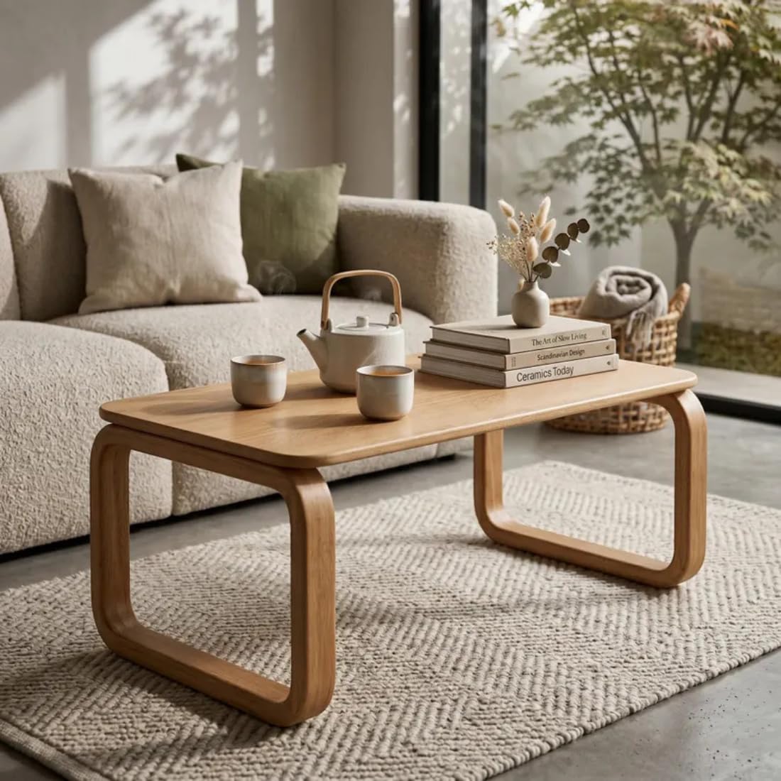 Curved Handmade Solid Wood Coffee Table for Living Room Wooden – Modern Rosewood and Teak, Minimalist Mid-Century Design Coffee Table for Living Room Wooden 90 * 42 * 45Cm (Teak)-picture-19