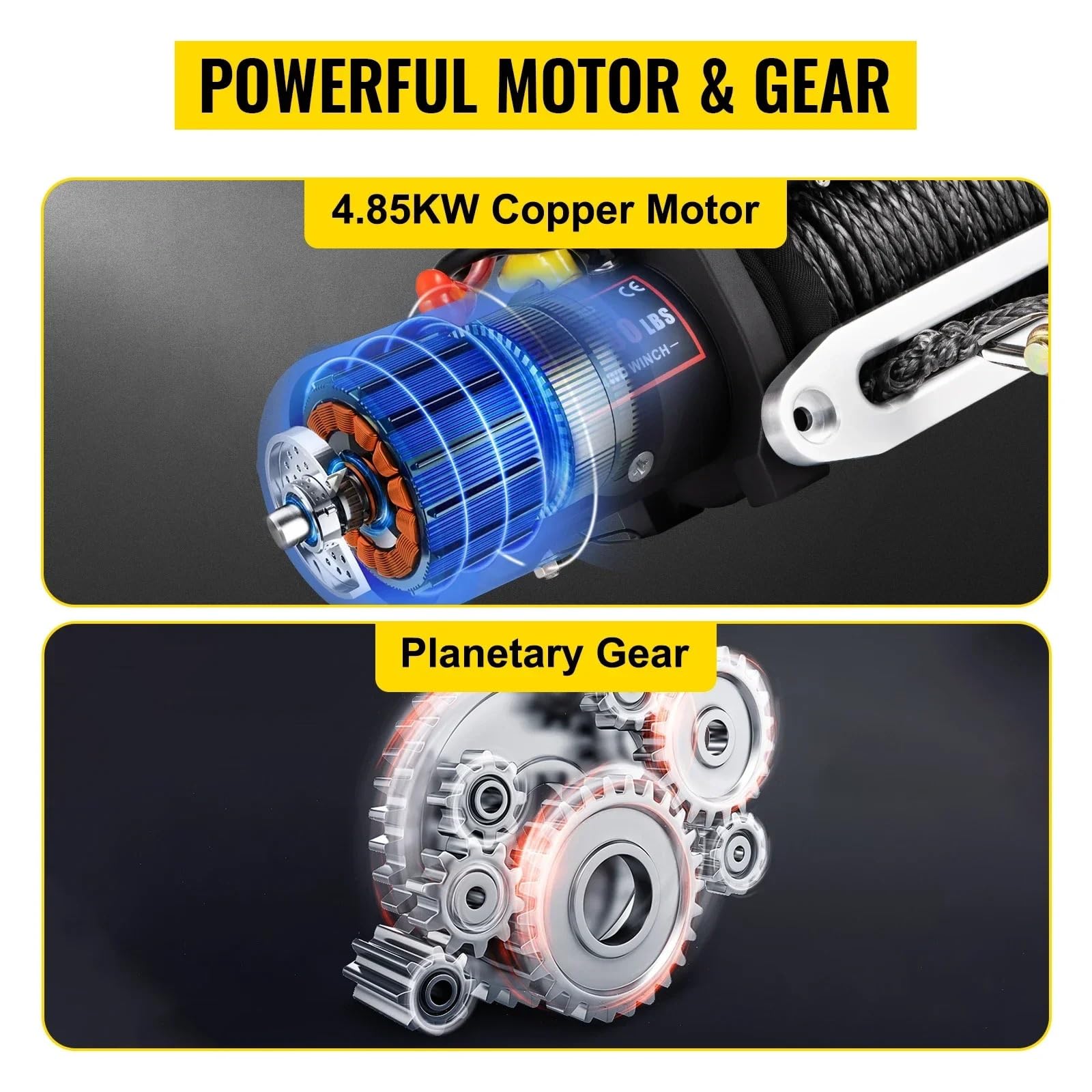 Argani elettrici Verricello 12V 13500/4500/3500LBS con corda sintetica e telecomando wireless per emergenza di recupero ATV/camion/rimorchio 4X4 Gru per motori(4500LBS)
