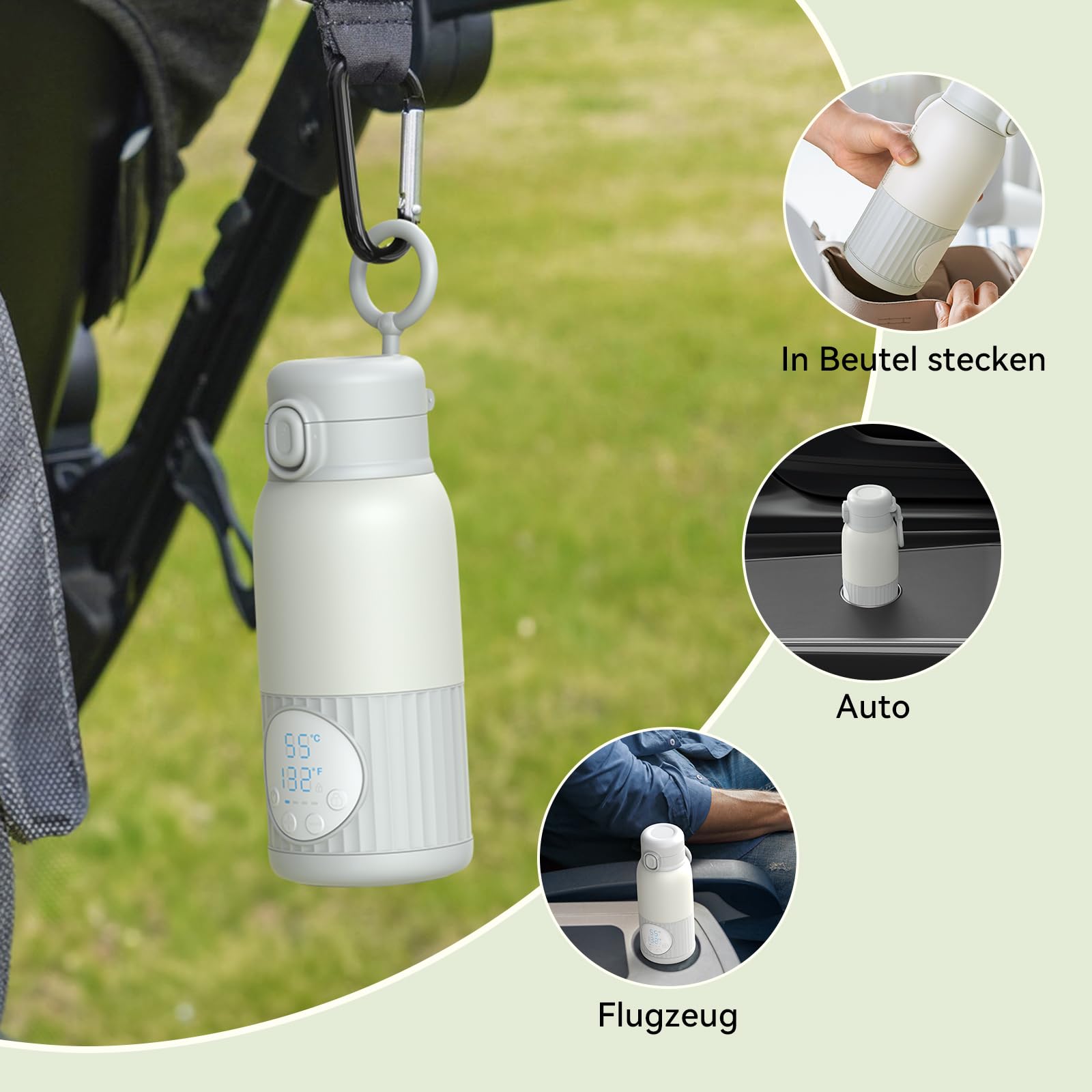 Tragbarer Flaschenwärmer Baby Unterwegs Akku 380ml für Muttermilch Wasser 10000mAh Schnell Aufheizen Präzise Temperaturregelung 100W Lange Akkulaufzeit USB-C Laden Auslaufsicher Geschenk