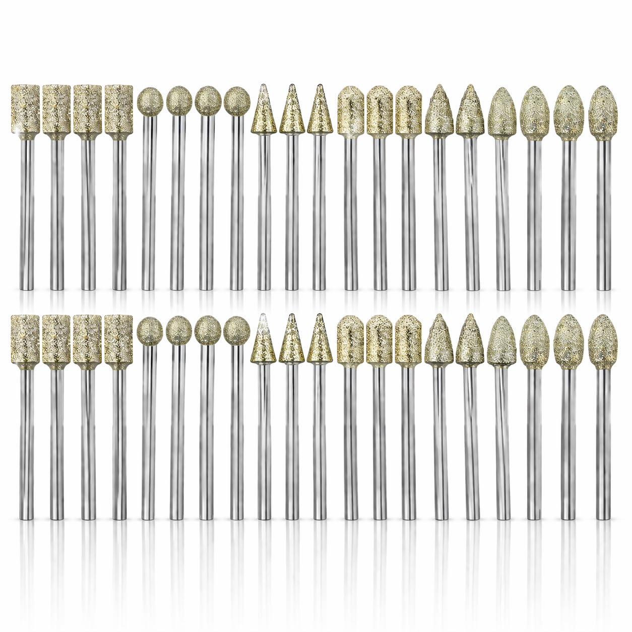 40PCS Diamond Grinding Burr Bit Set for Rotary Tool, Diamond Burr Bits with 1/8 Inch Shank Rotary Accessories for Carving Engraving and Polishing Tasks Abrasive Bits for Stone Glass and Detail Work