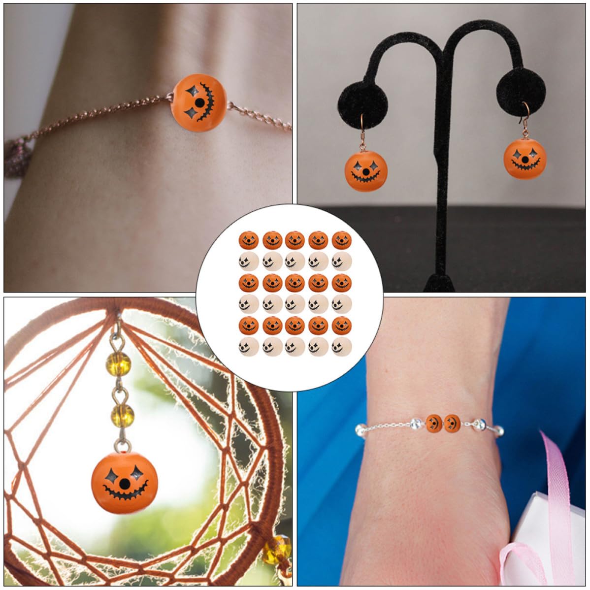 300 Piezas Cuentas Redondas de Madera de Halloween para