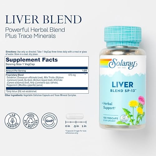 Miniatura 2 de Solaray Liver Blend SP-13, desintoxicación tradicional de limpieza hepática y soporte de reparación con cardo mariano, diente de león, bardana, hoja