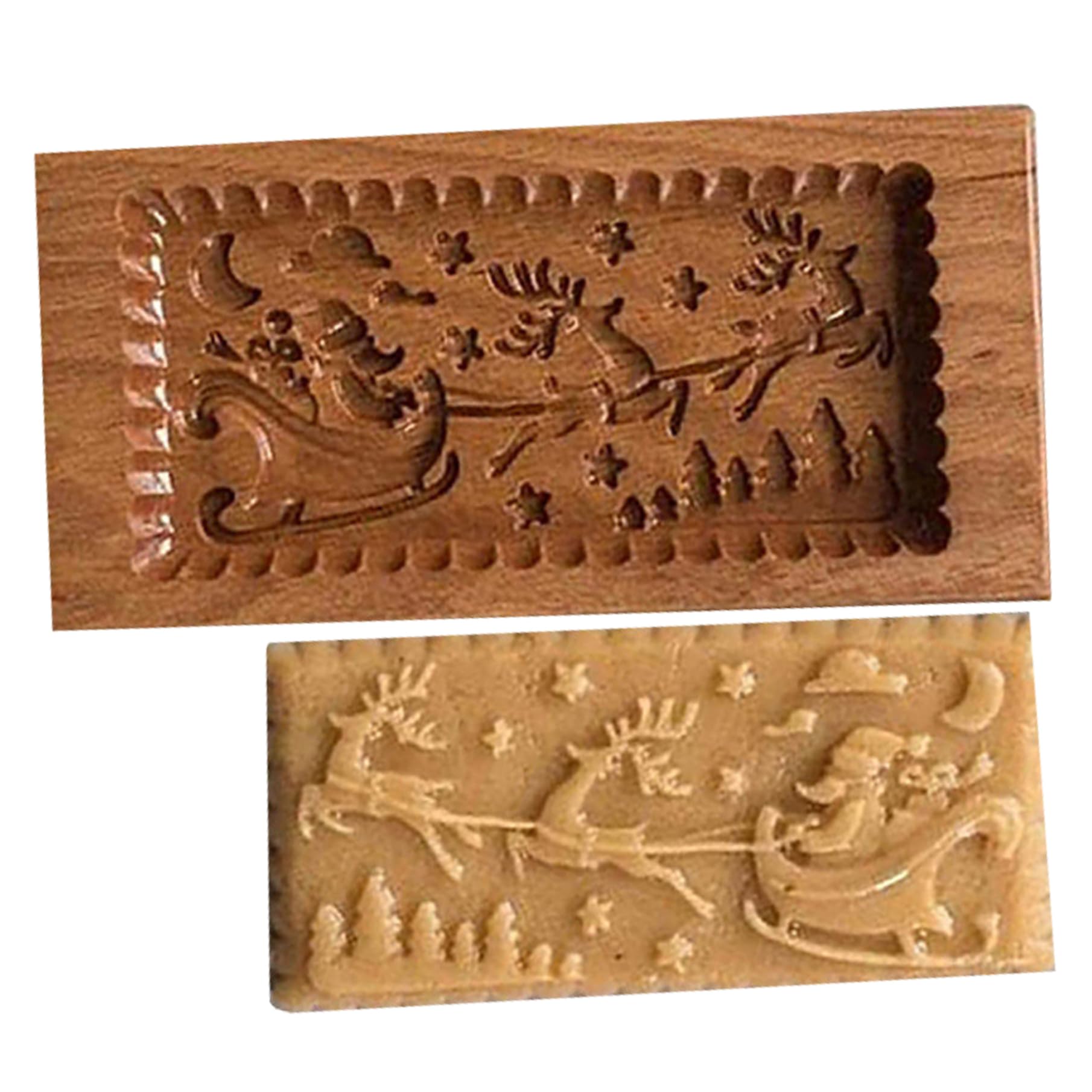 CAKEEYUM Christmas Cookie Stamps Santa ＆ Reindeer Shape Wooden Cookie Molds Biscuit Embossing Press Stamps for Xmas Baking Easter Thanksgiving Kitchen DIY Christmas Wooden Molds